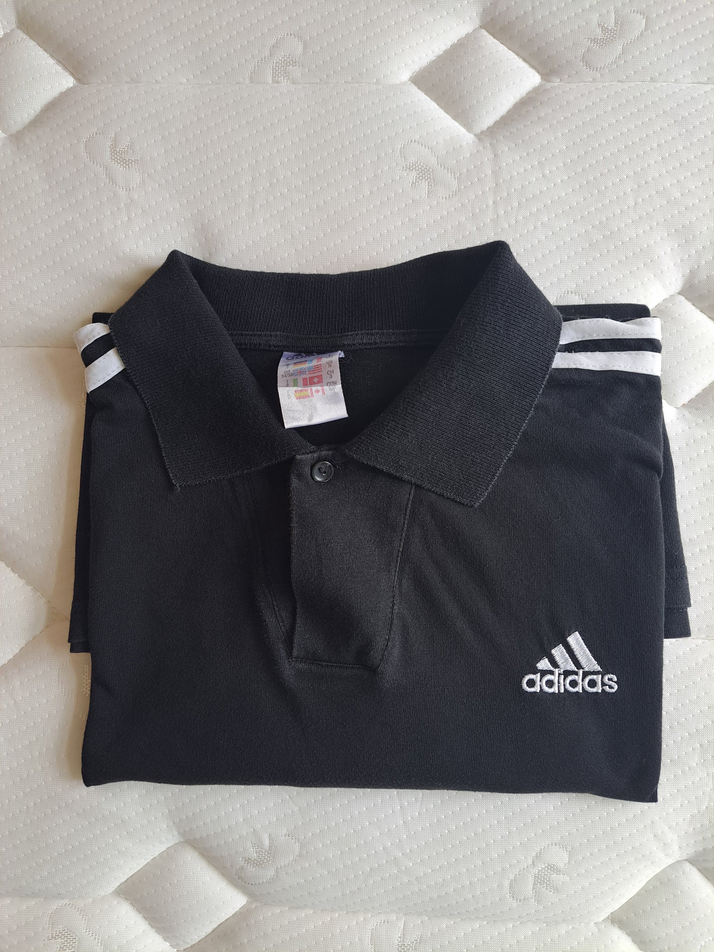 Adidas Polo Shirt Black 3 Stripe Cotton Polo Made in Italy Size XL