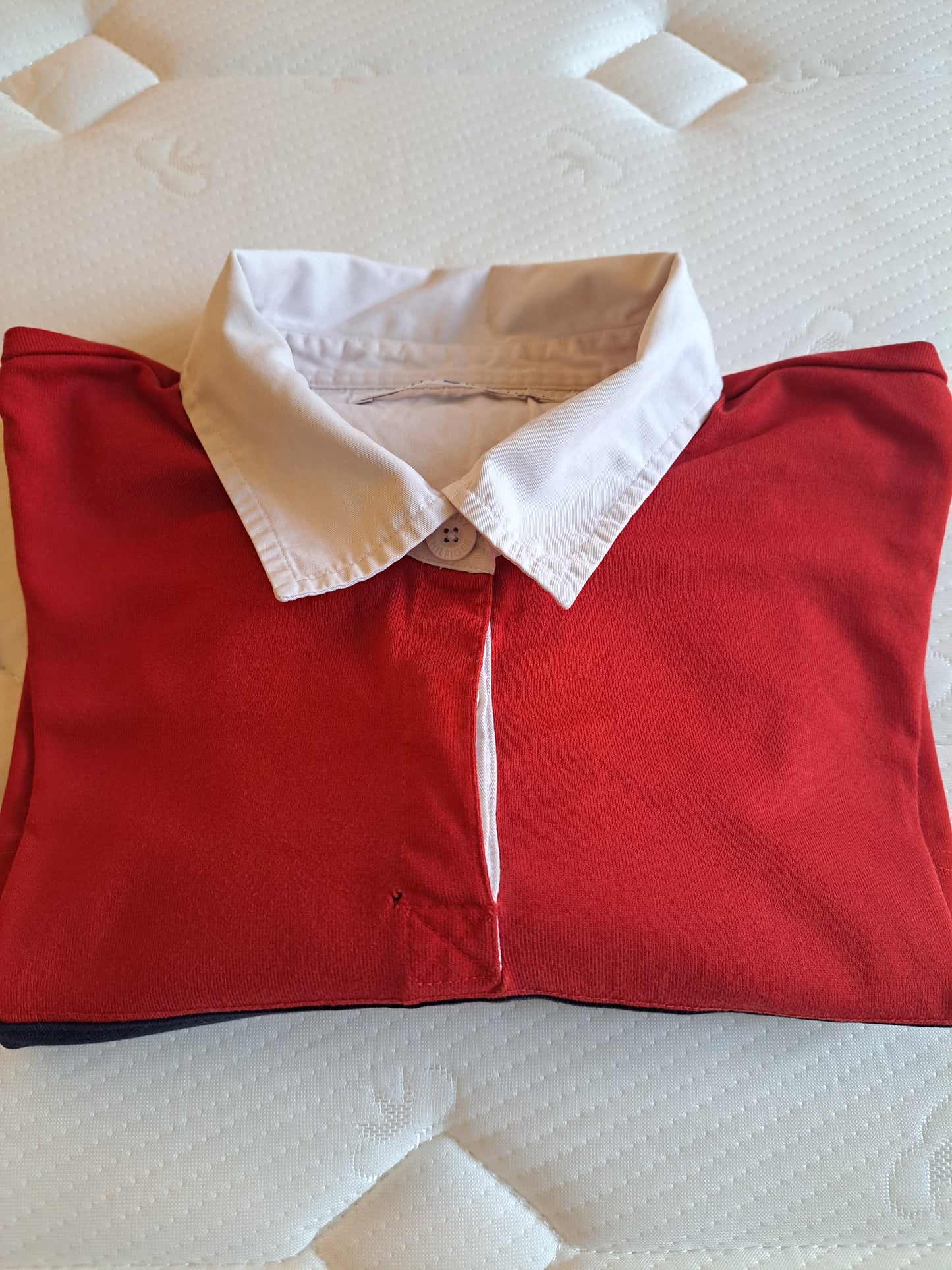 Tommy Hilfiger Rugby Shirt Red Navy Long Sleeve Polo Size L