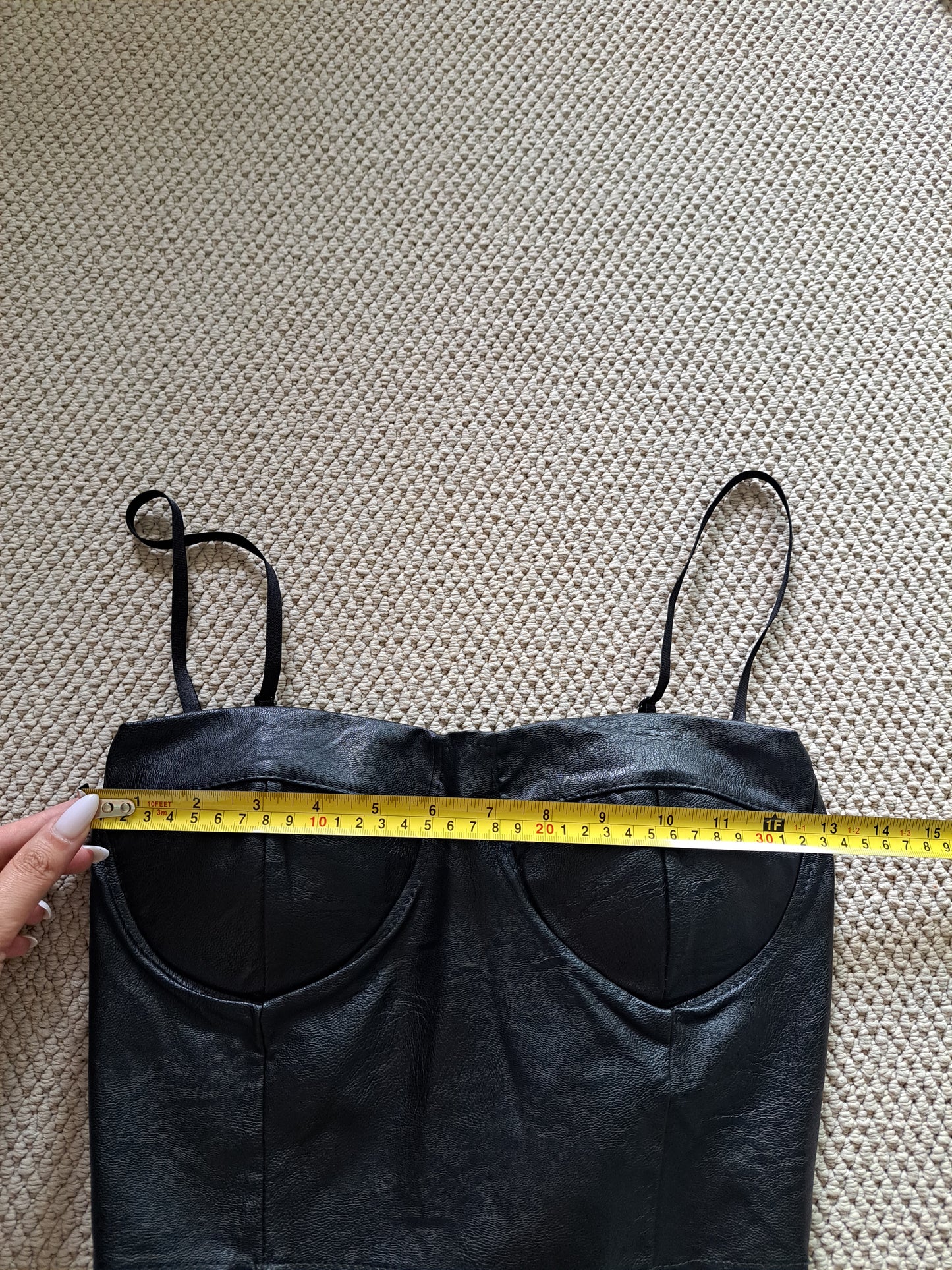 Black Faux Leather Corset Crop Top Bustier Cami Y2K Going Out Top