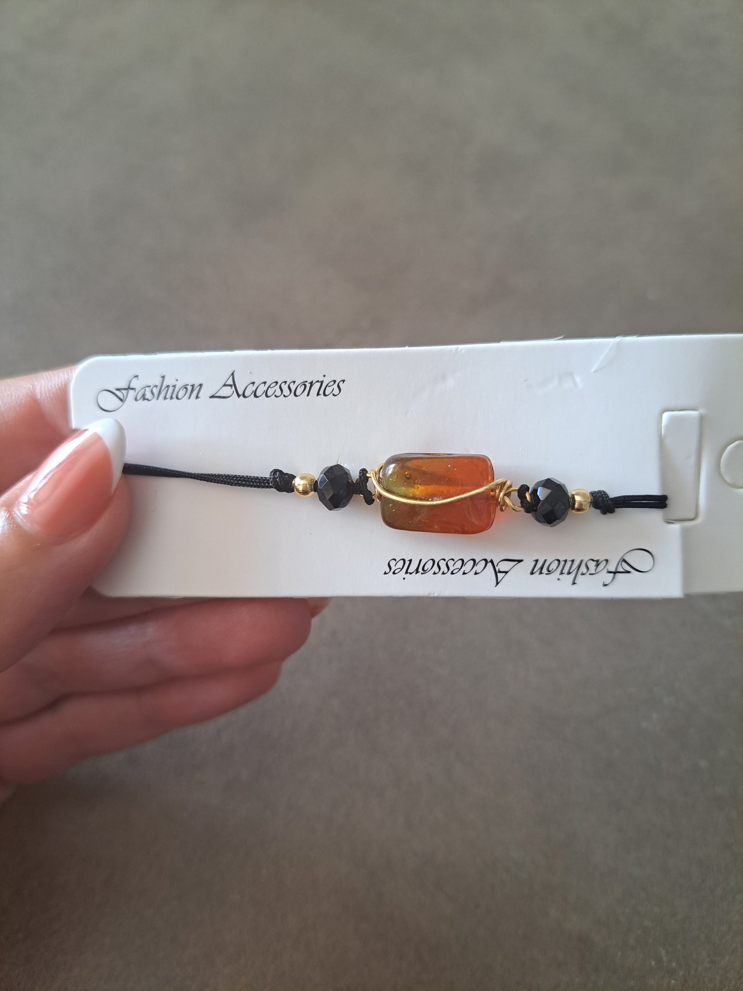 Adjustable Black Cord Bracelet Amber Effect Bead Bracelet Minimalist Friendship