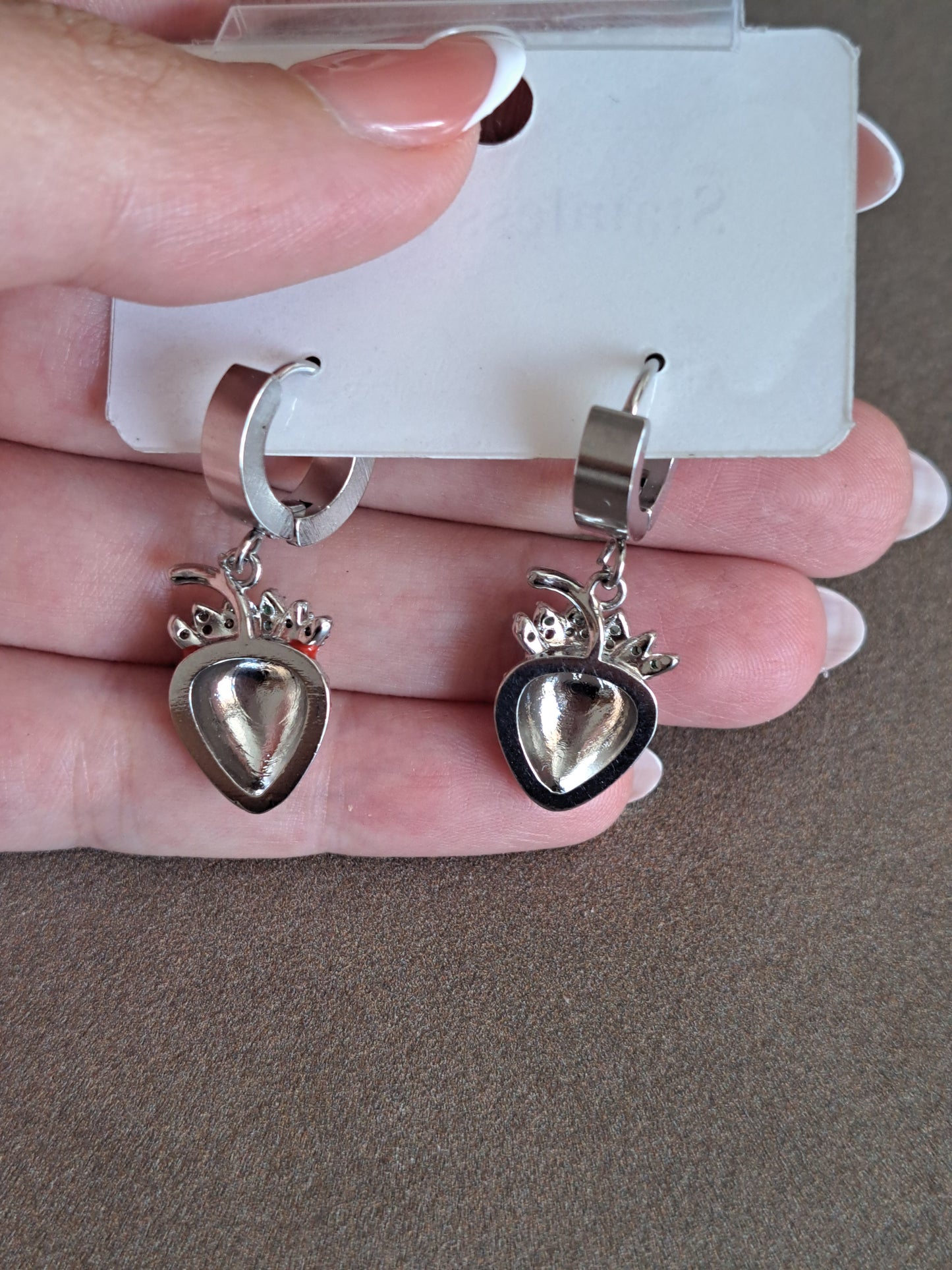 Strawberry Charm Hoop Earrings Silver Tone Fruit Drop Earrings Cute Kawaii S