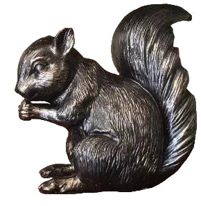 Large baby squirrel bronze effect resin figurine holding a nut with detailed textured finish