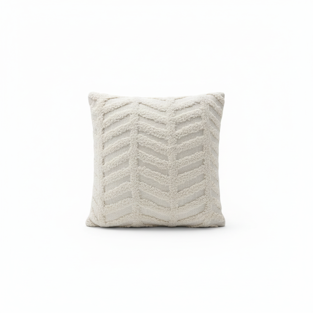 Cream Textured Cotton & Wool Filled Cushion – 55x55cm Luxury Boho Throw Pillow