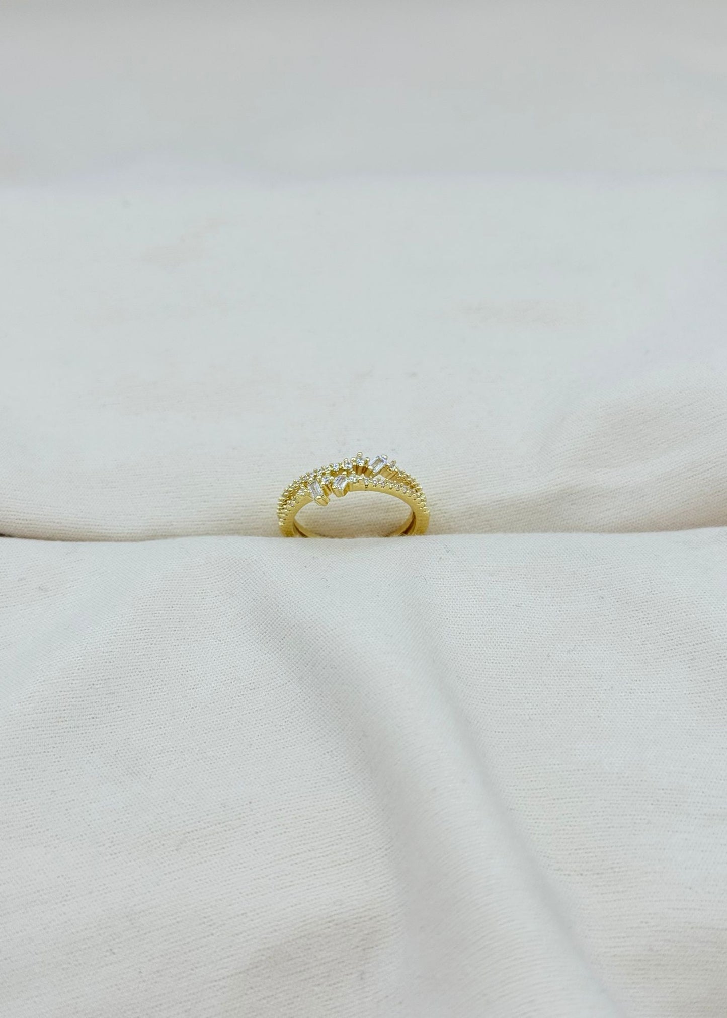 Gold double band crystal adjustable ring stacked style water resistant tarnish resistant jewellery