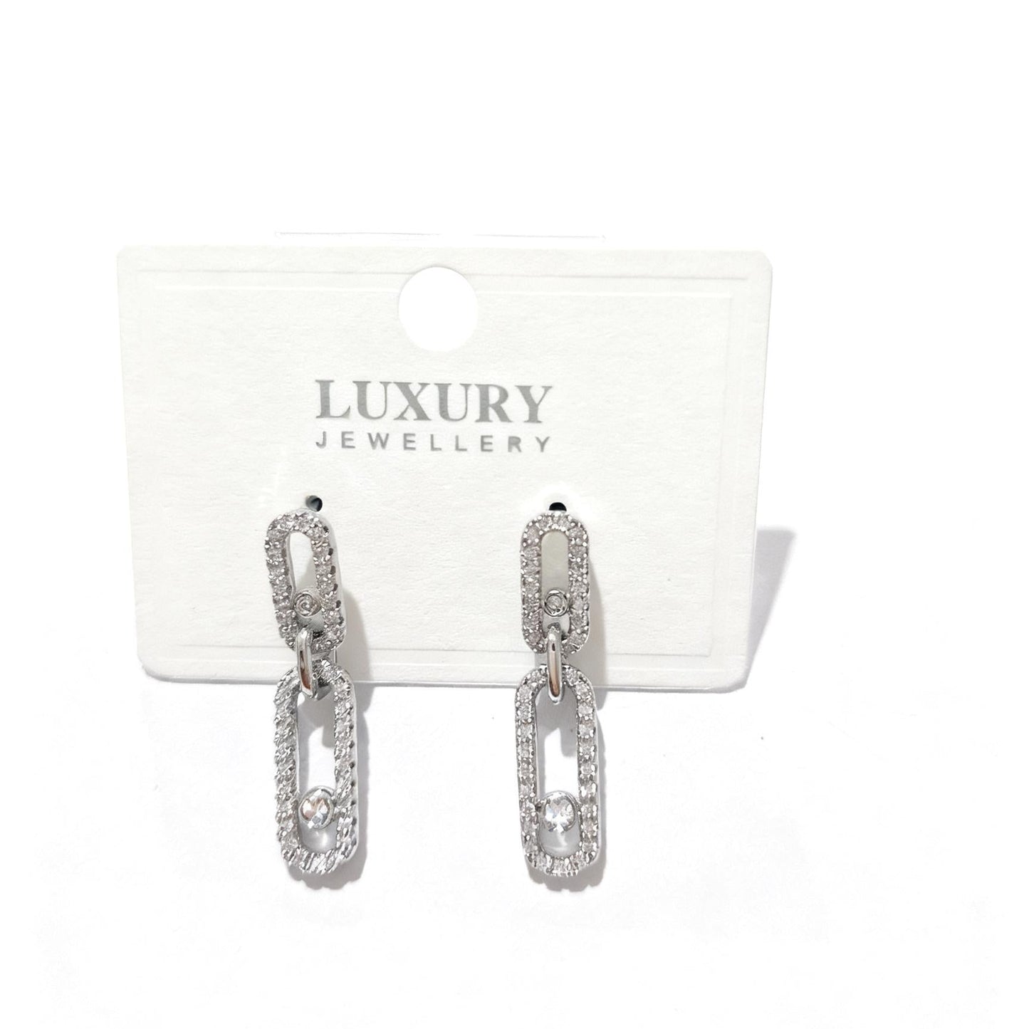 Silver Crystal Link Drop Earrings