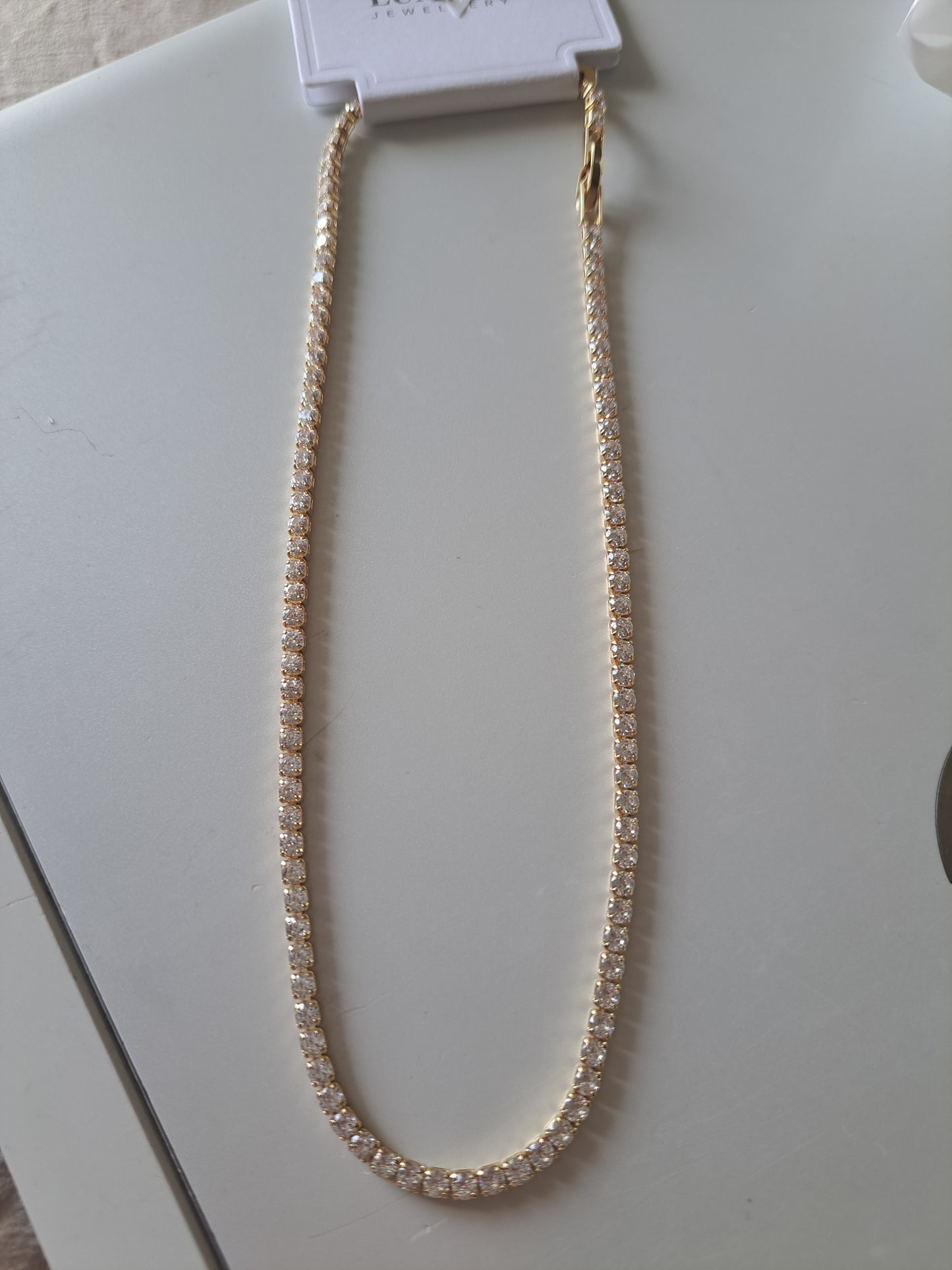 Gold Tone Tennis Necklace CZ Stone Chain Minimalist Sparkly Jewellery