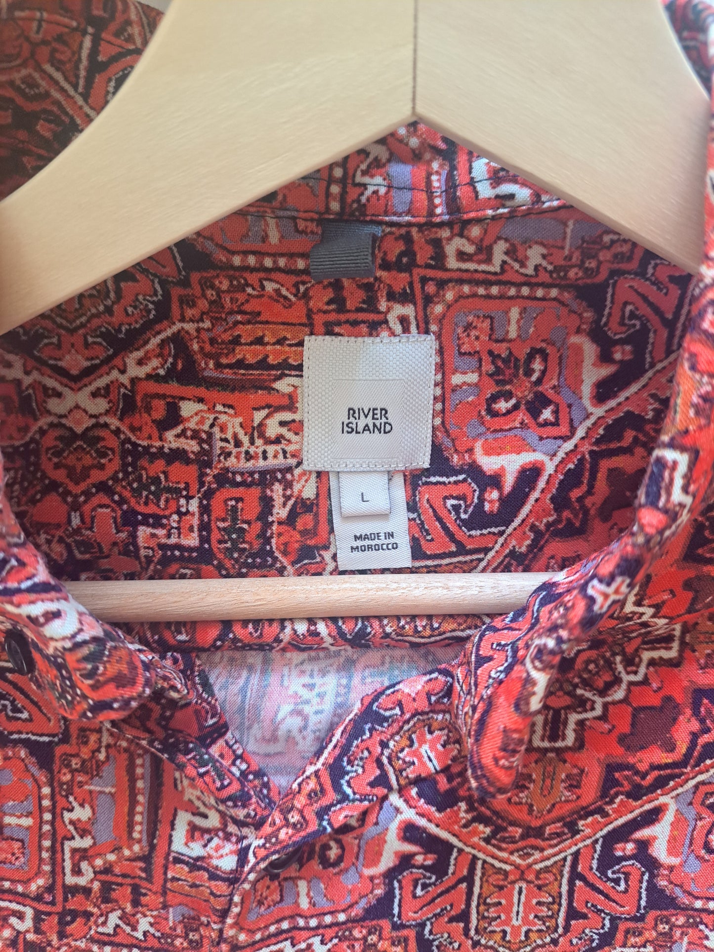 River Island Men's Short Sleeve Pattern Shirt Pink Red Festival Holiday Summer S