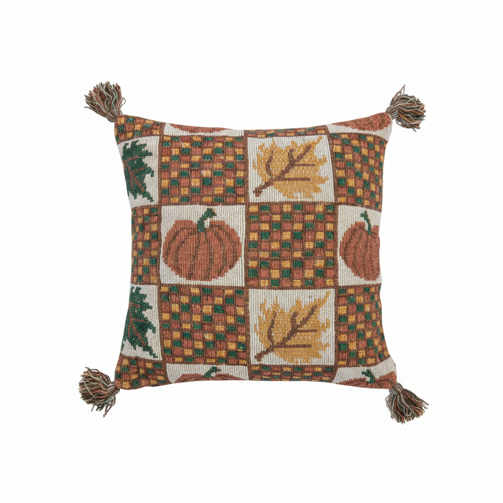 Autumn Pumpkin & Leaf Cotton Filled Cushion