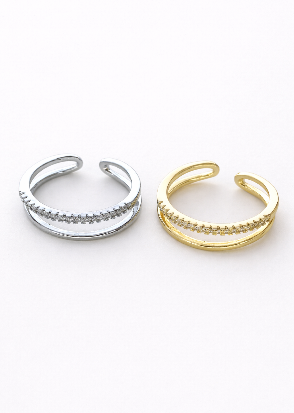 Adjustable Gold Crystal Open Ring – Minimalist Stackable Band