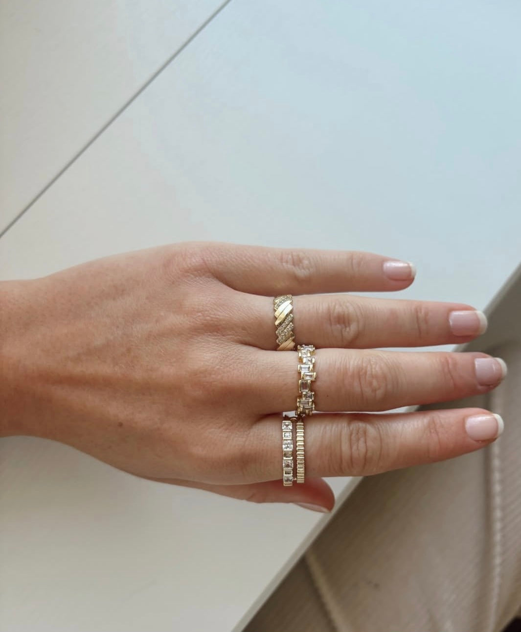 Celeste Baguette Link Adjustable Gold Ring