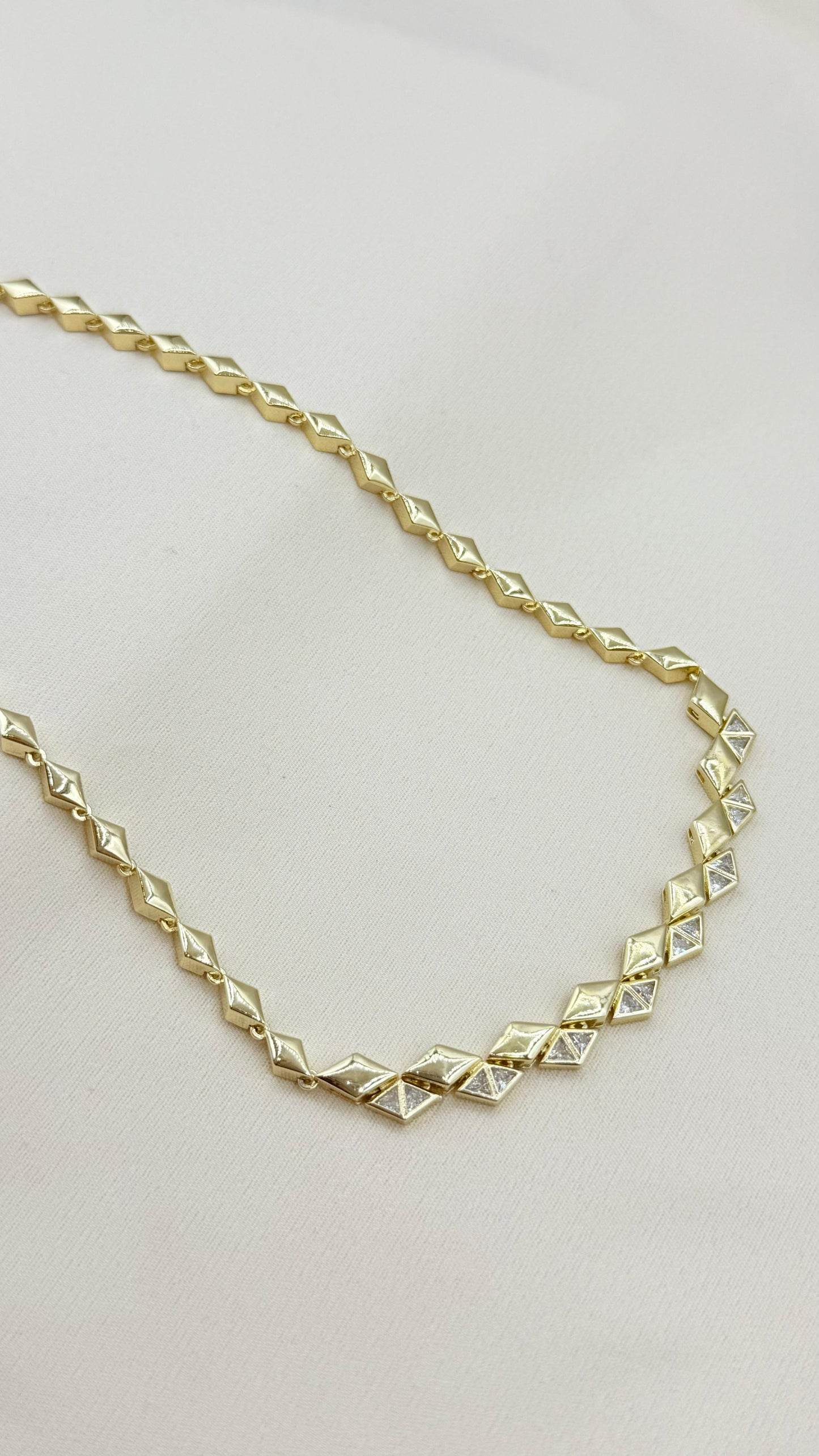 Gold Geometric Crystal Link Necklace