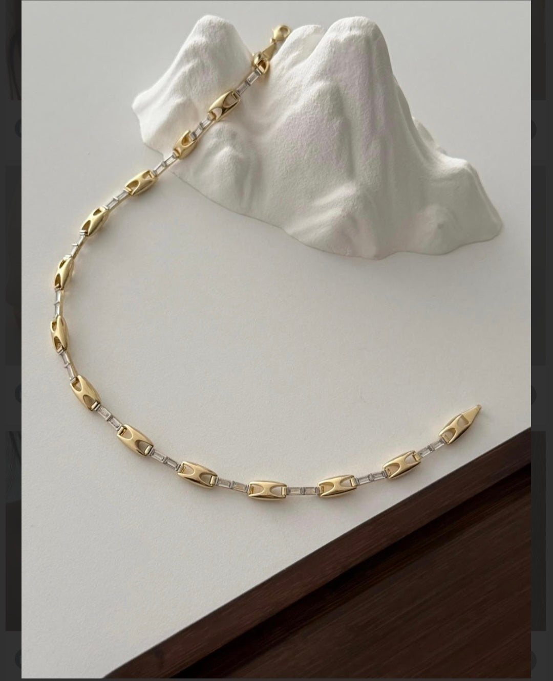 Gold & Silver Zircon Chain Link Choker Necklace – Brass Gold Plated Minimalist Statement Necklace