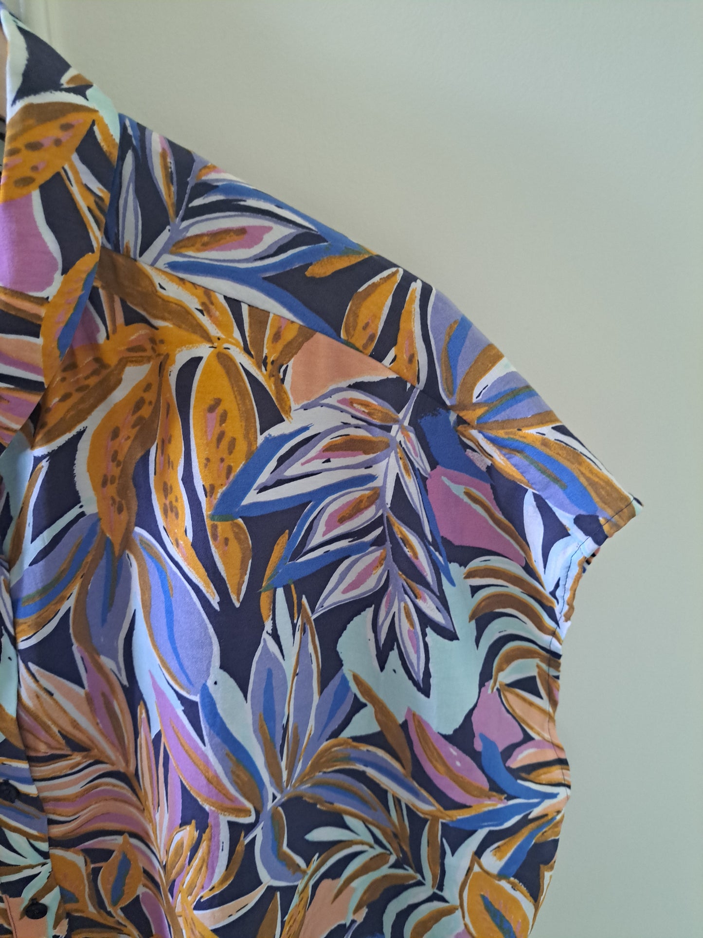 Women’s Tropical Leaf Print Button Up Blouse UK 20 Oversized Relaxed Summer Top