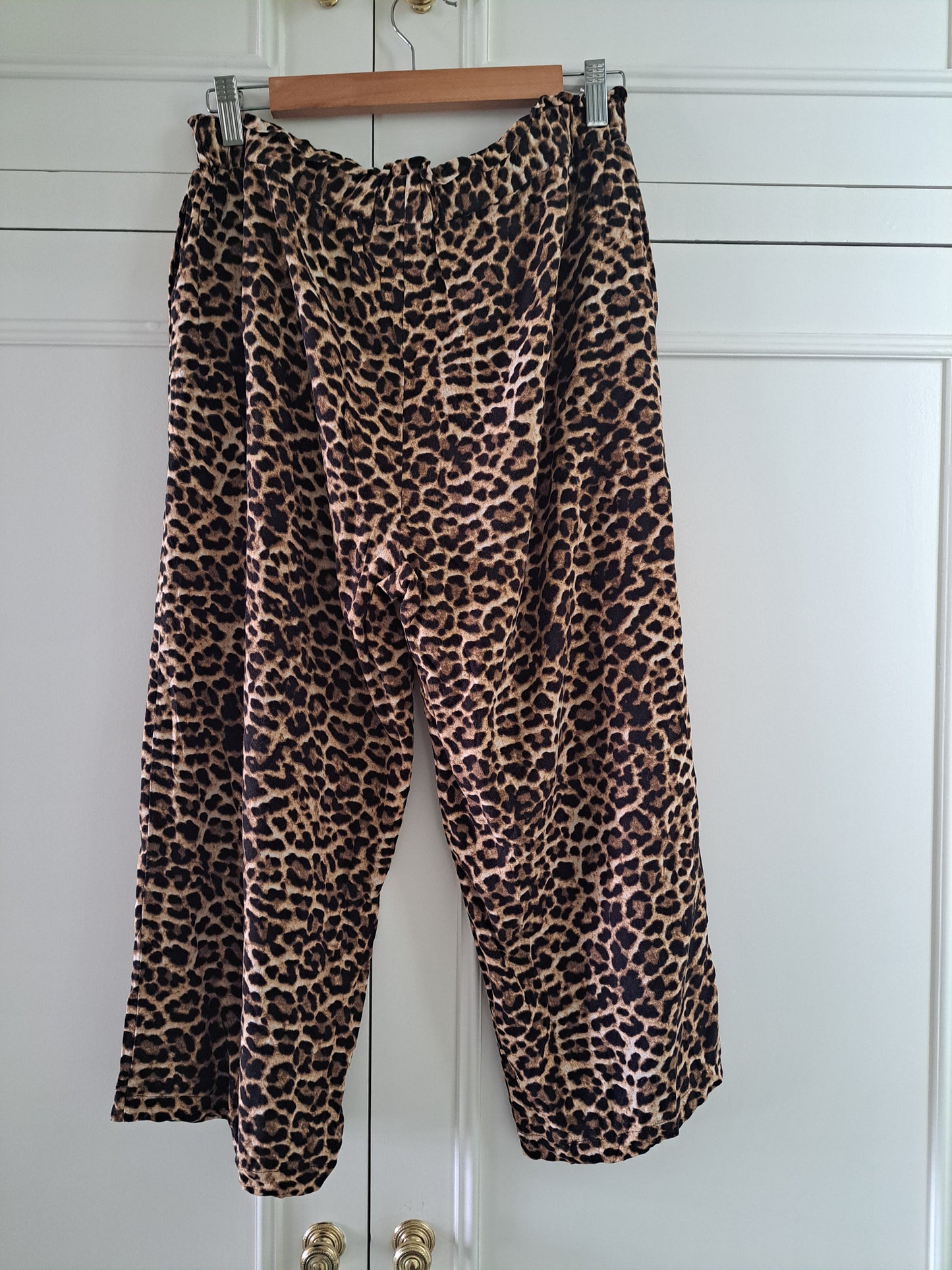 Papaya Leopard Print Wide Leg Trousers UK 12 Animal Print Pull On Pants