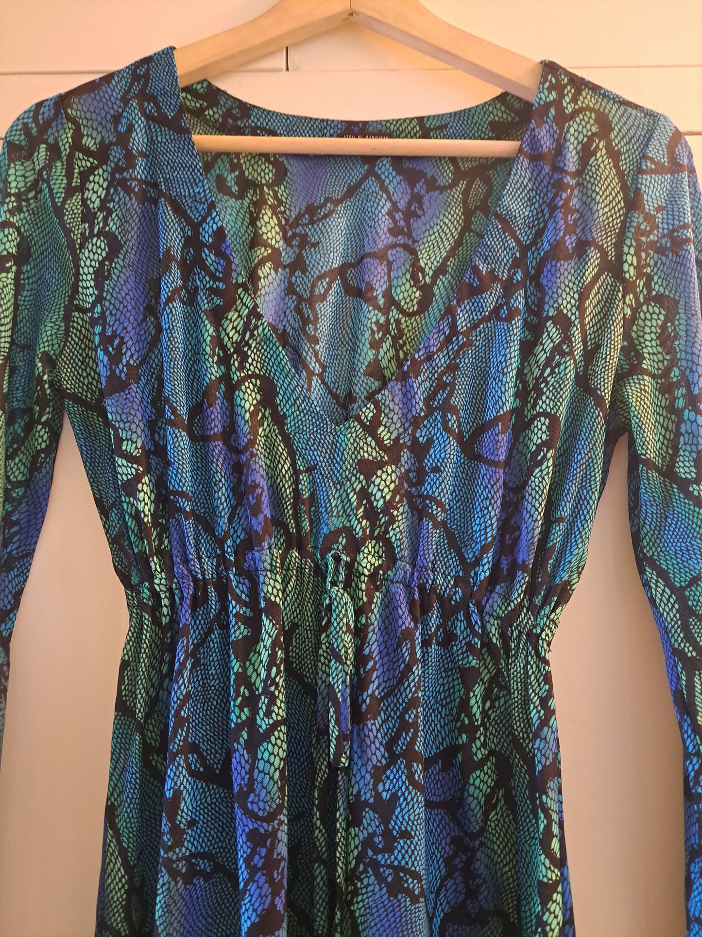 Lovable Snake Print Maxi Dress UK 8 Blue Green Long Sleeve Made in Italy