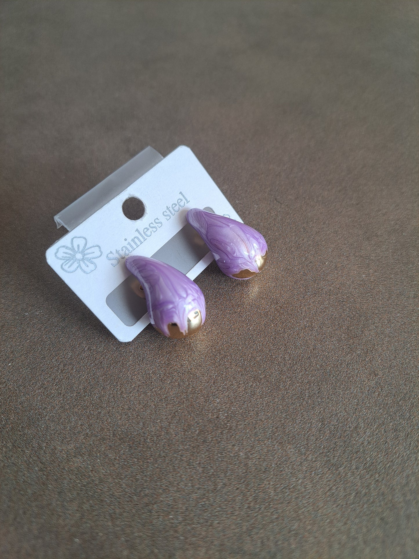 Stainless Steel Purple Flower Bud Stud Earrings Floral Statement Earrings