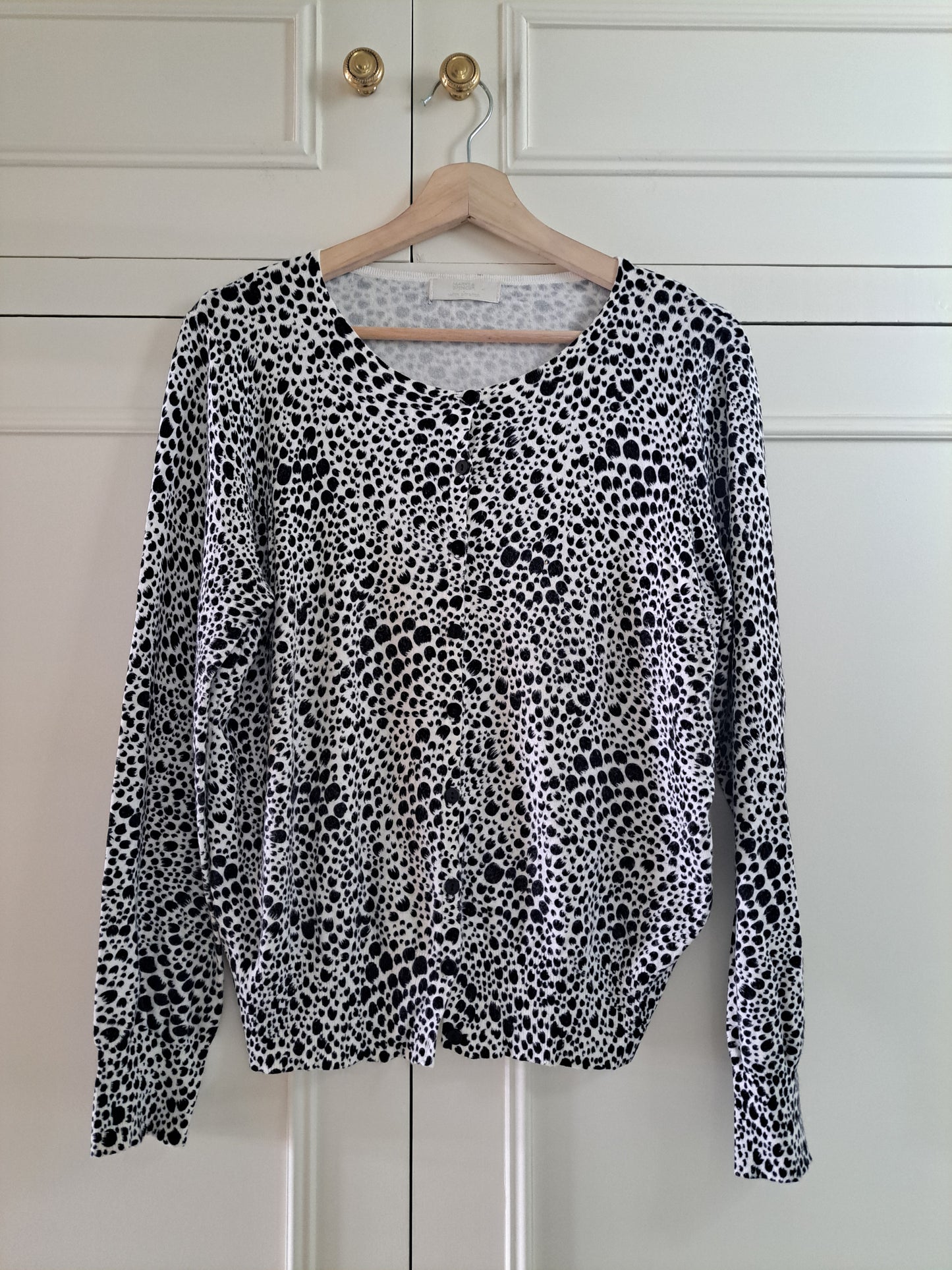 Marks & Spencer Animal Print Cardigan Size 16 Black & White Lightweight Knit