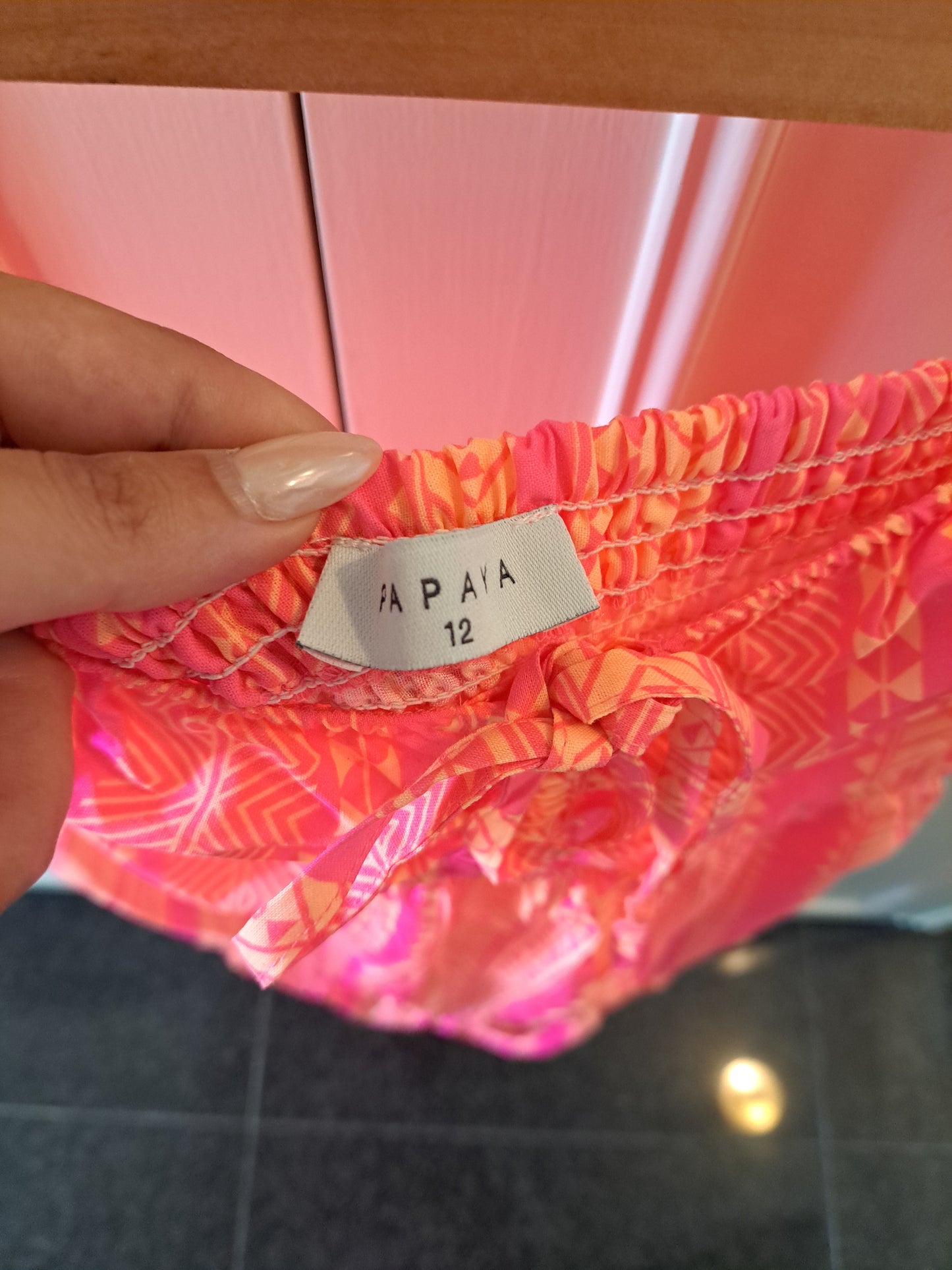 Papaya Pink Maxi Dress Boho Summer Dress Shirred Bandeau Dress Size 12