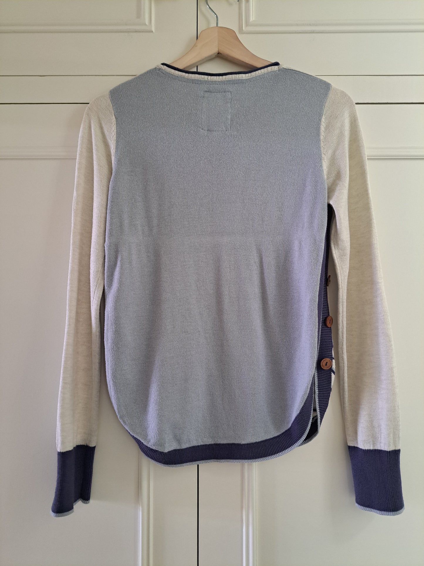 Mantaray Cream & Blue Striped Jumper Size 8 Nautical Button Detail