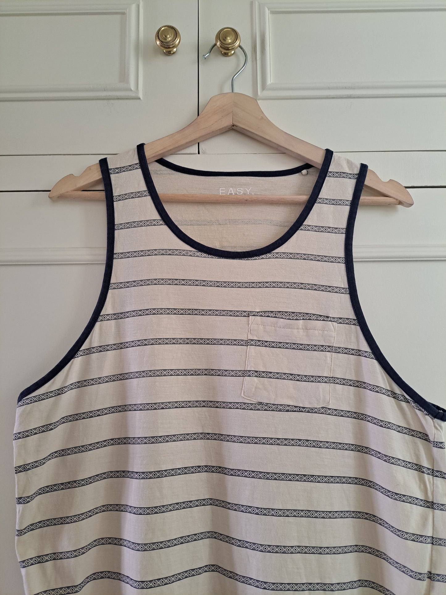 F&F Cream & Navy Striped Tank Top Vest Size M 100% Cotton