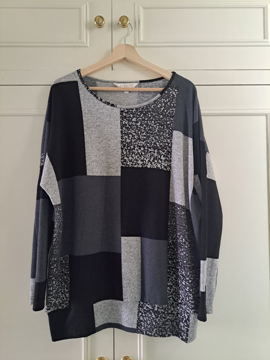 Apricot Oversized Colour Block Knit Top Grey Black Long Sleeve UK 12