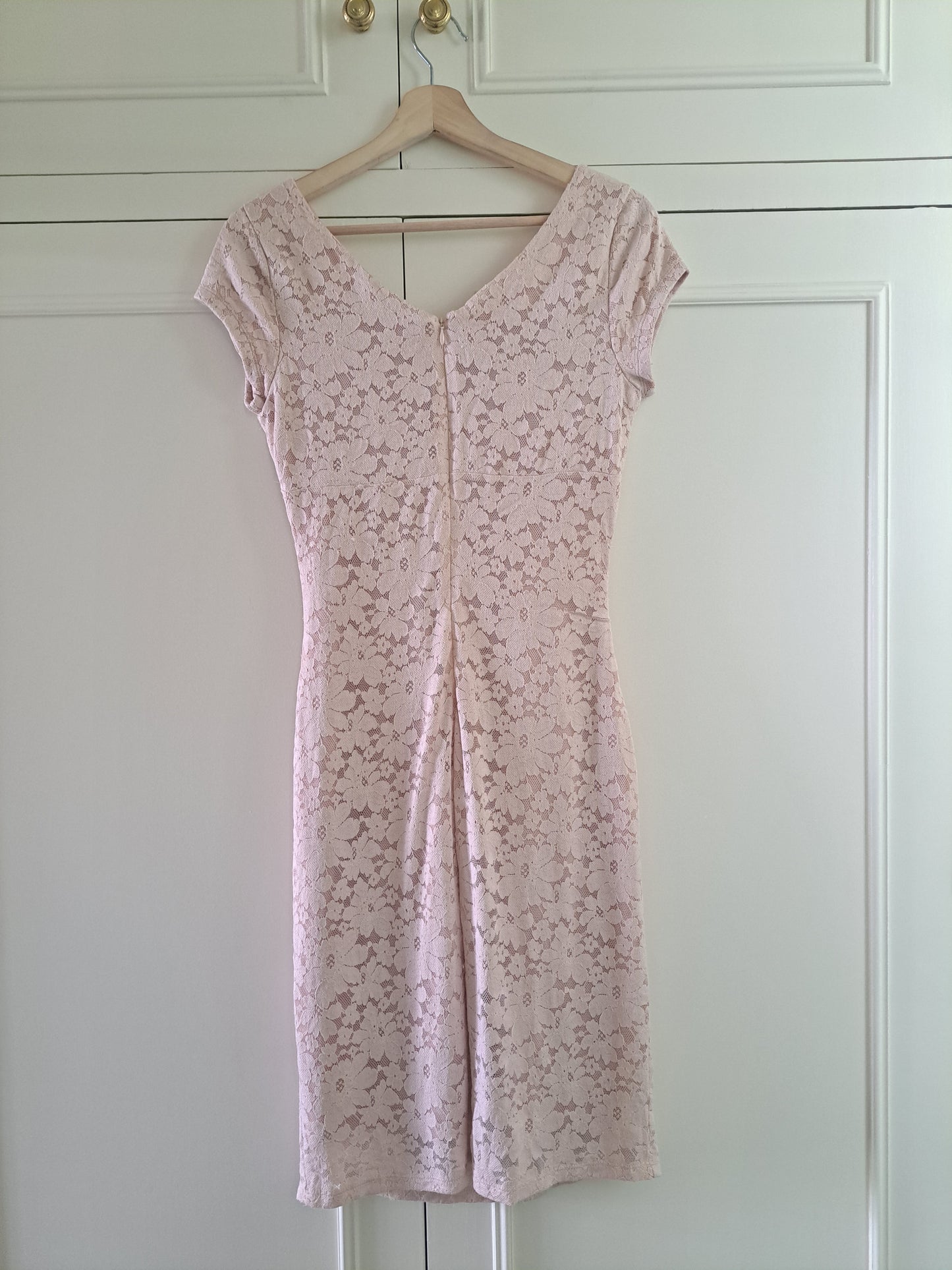 Laura Ashley Blush Pink Lace Dress UK 8 Ruched Midi Occasion Dress