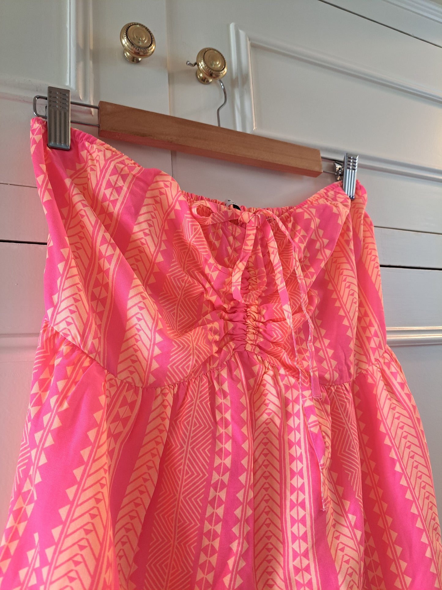 Papaya Pink Maxi Dress Boho Summer Dress Shirred Bandeau Dress Size 12