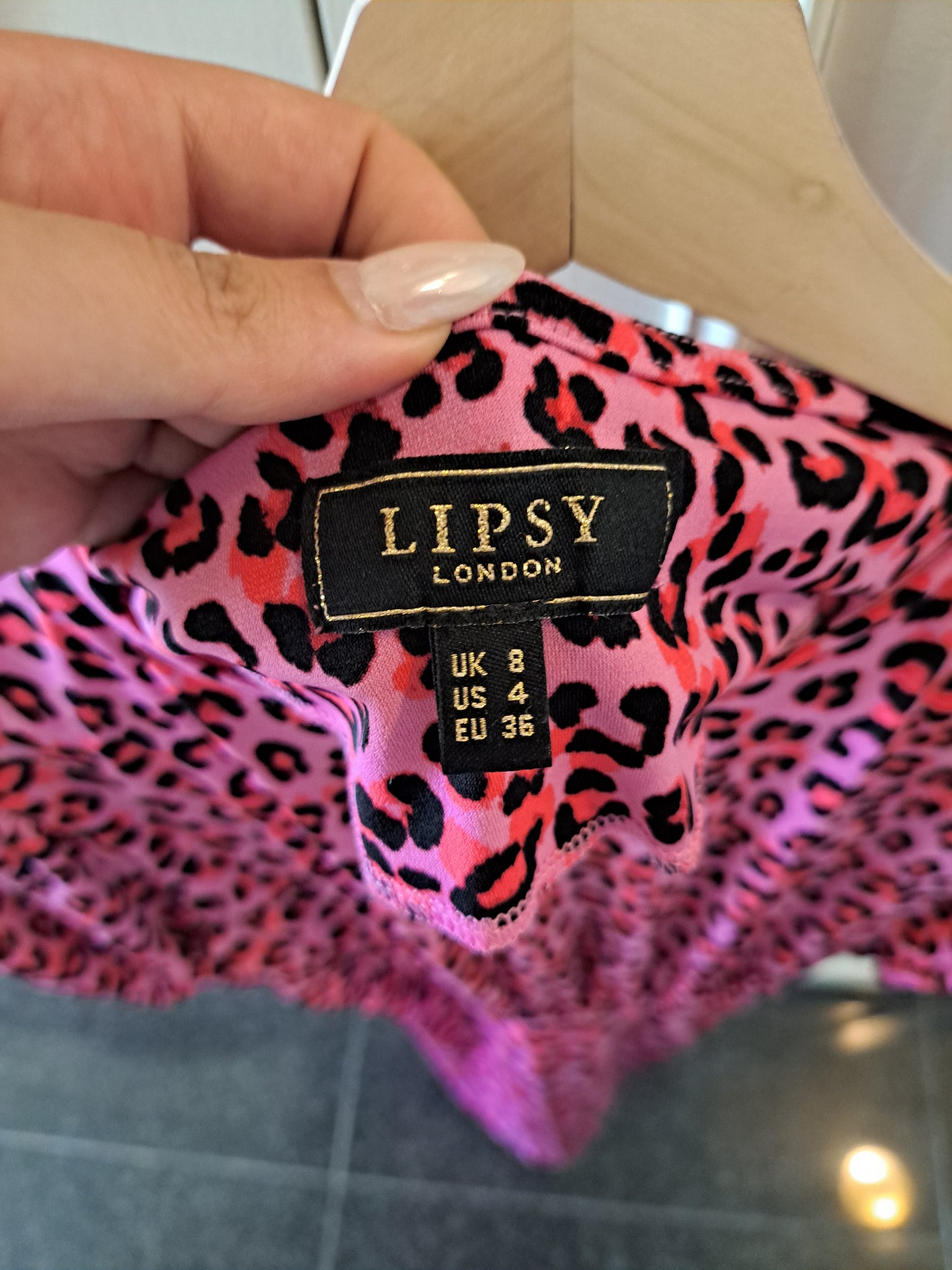 Lipsy Pink Leopard Print Midi Dress Short Sleeve Skater Dress Size 8