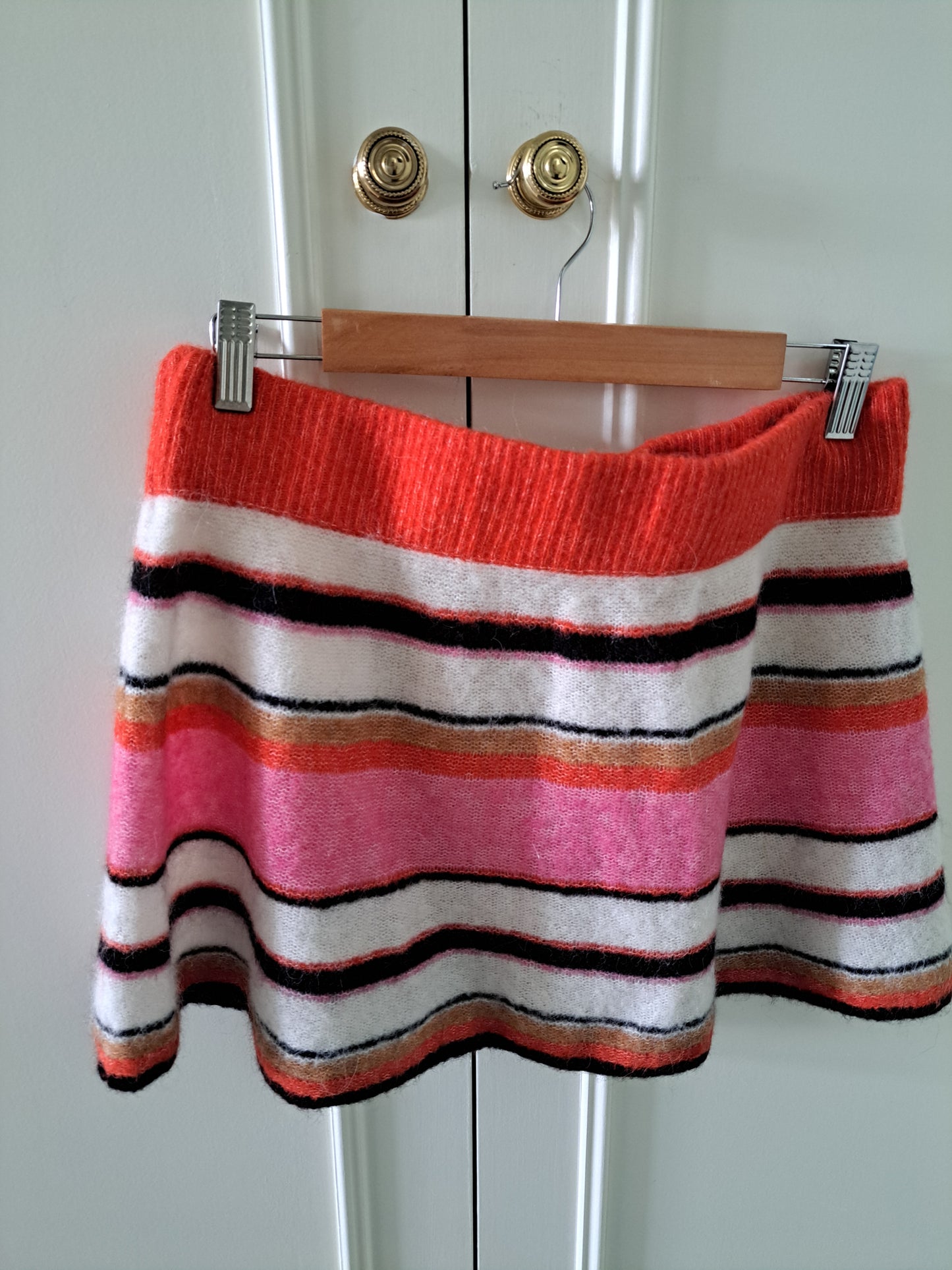 Belle Striped Knit Mini Skirt Size 42 Wool Alpaca Blend Orange Pink