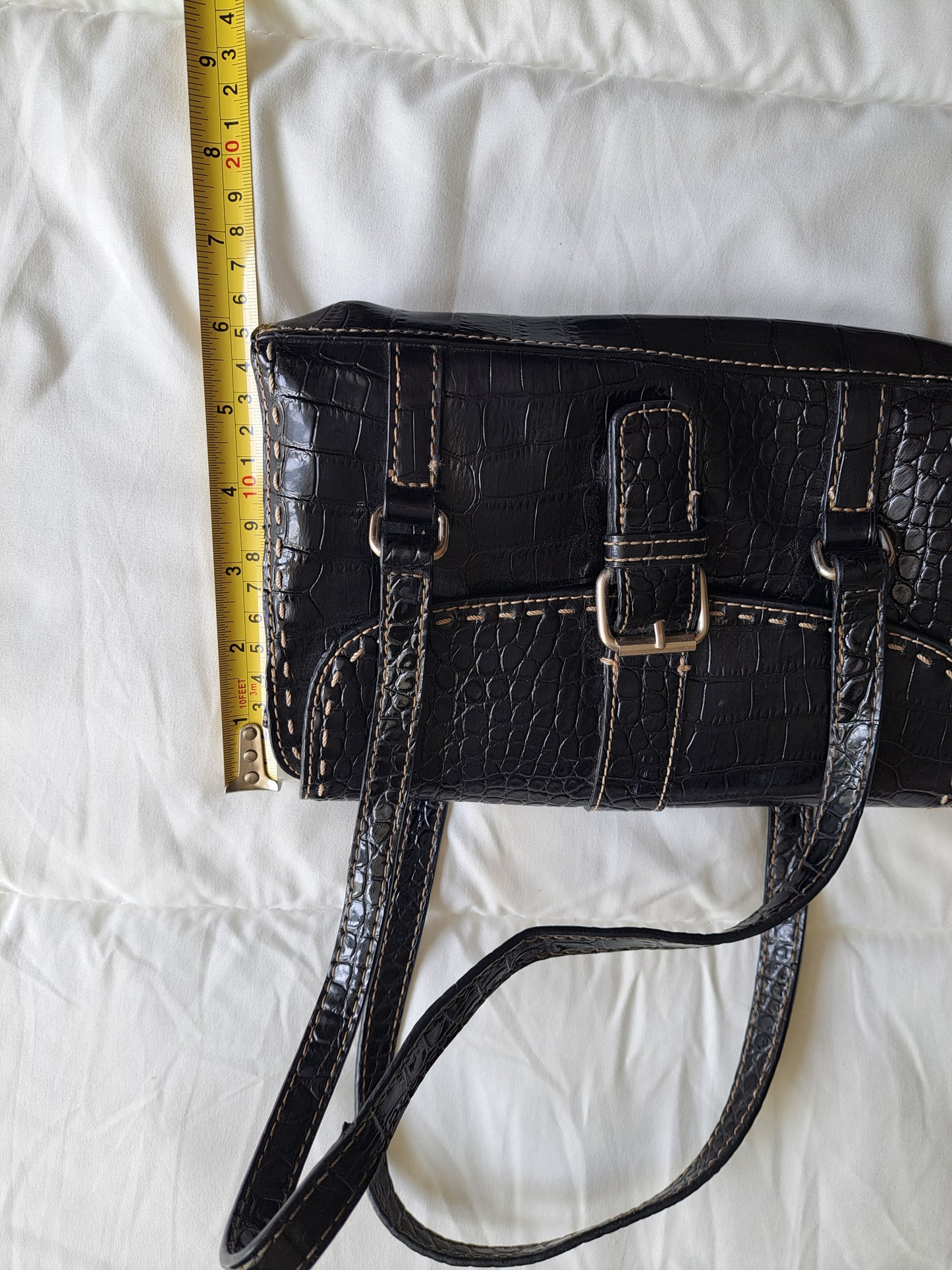Black Croc Effect Shoulder Bag Mini Handbag
