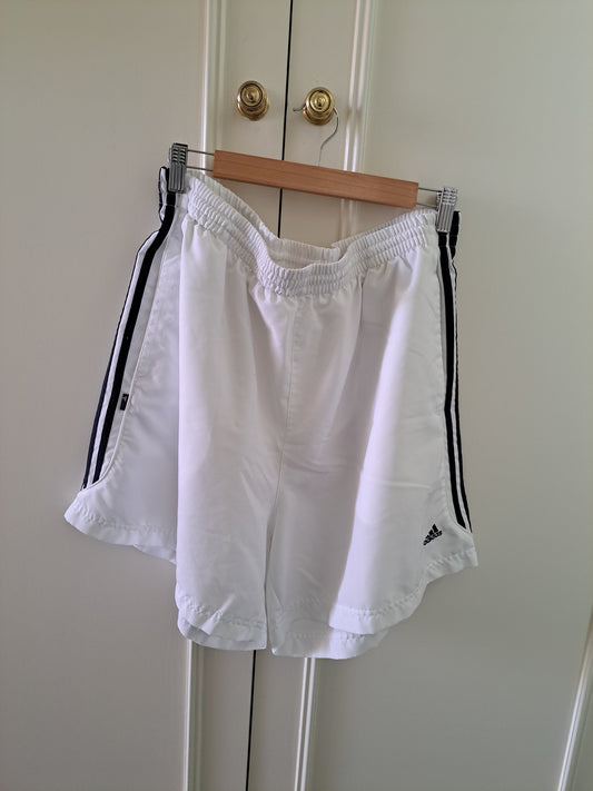 Adidas White Tennis Shorts Y2K Sports Gym Shorts White Black Stripe