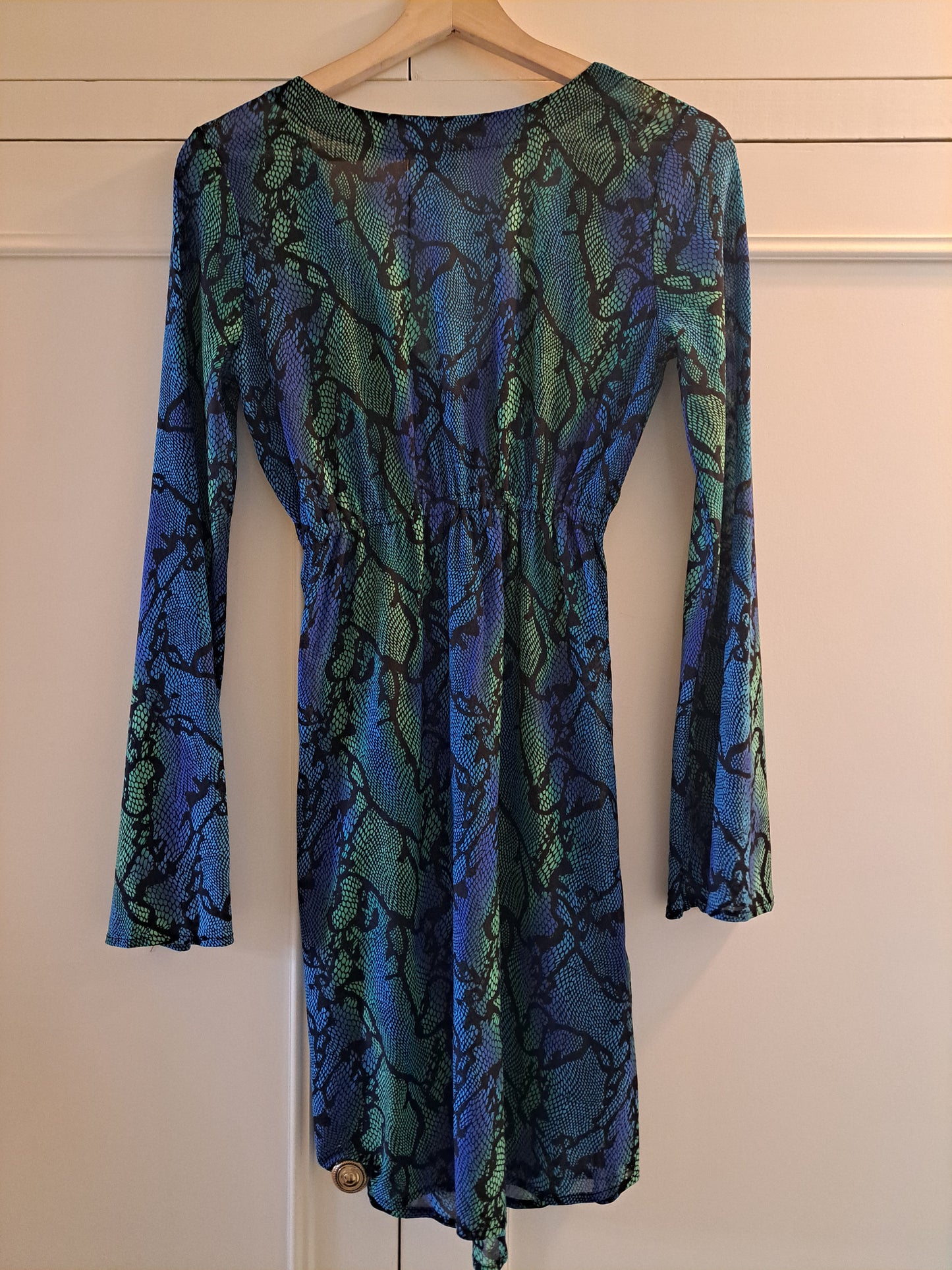 Lovable Snake Print Maxi Dress UK 8 Blue Green Long Sleeve Made in Italy