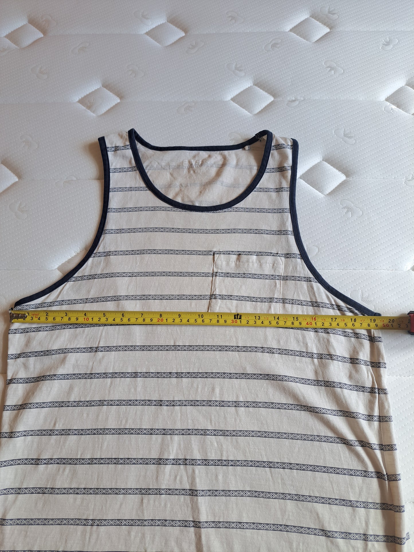 F&F Cream & Navy Striped Tank Top Vest Size M 100% Cotton