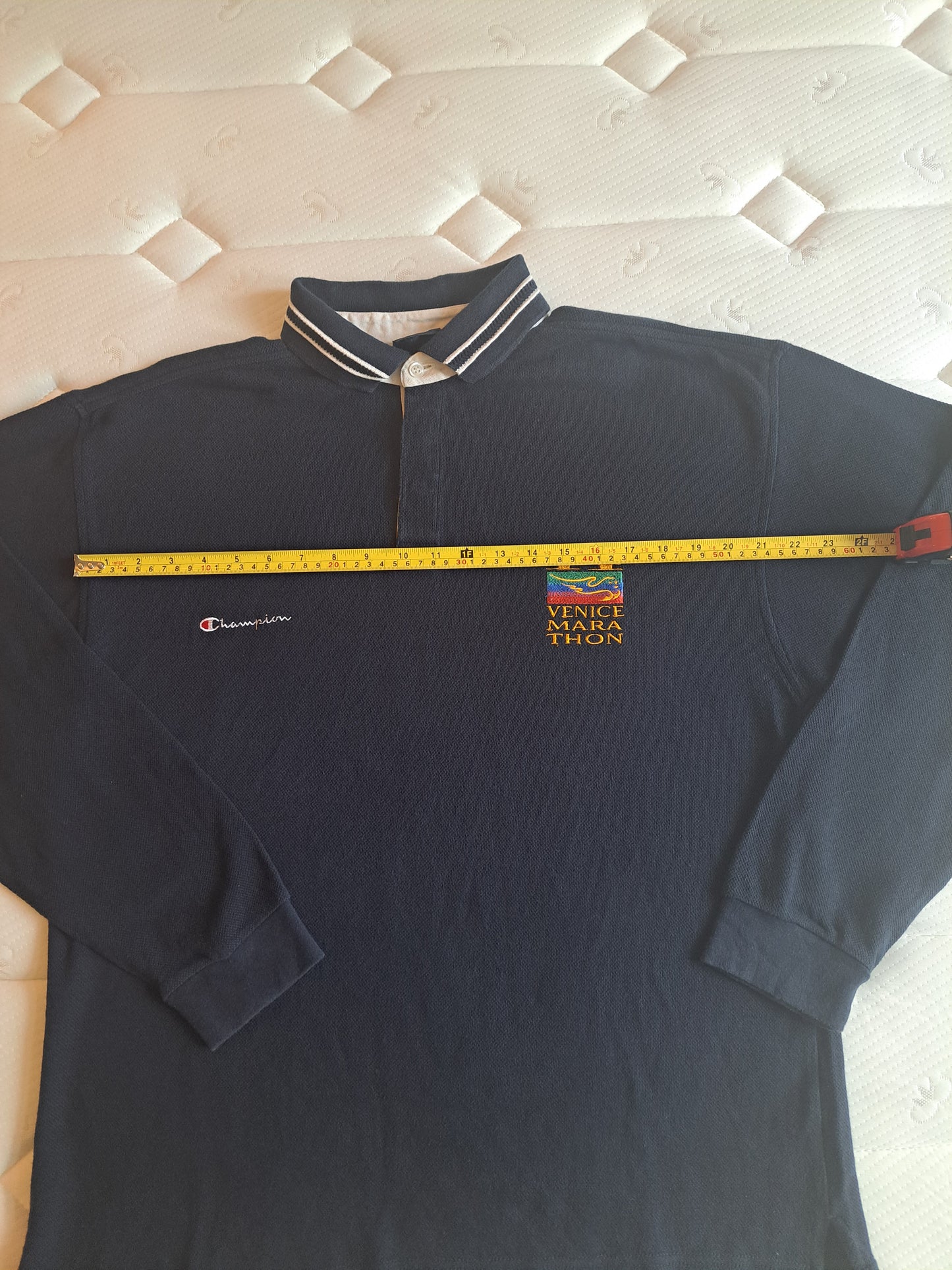 Champion Vintage Style Long Sleeve Polo Shirt Navy Size XL
