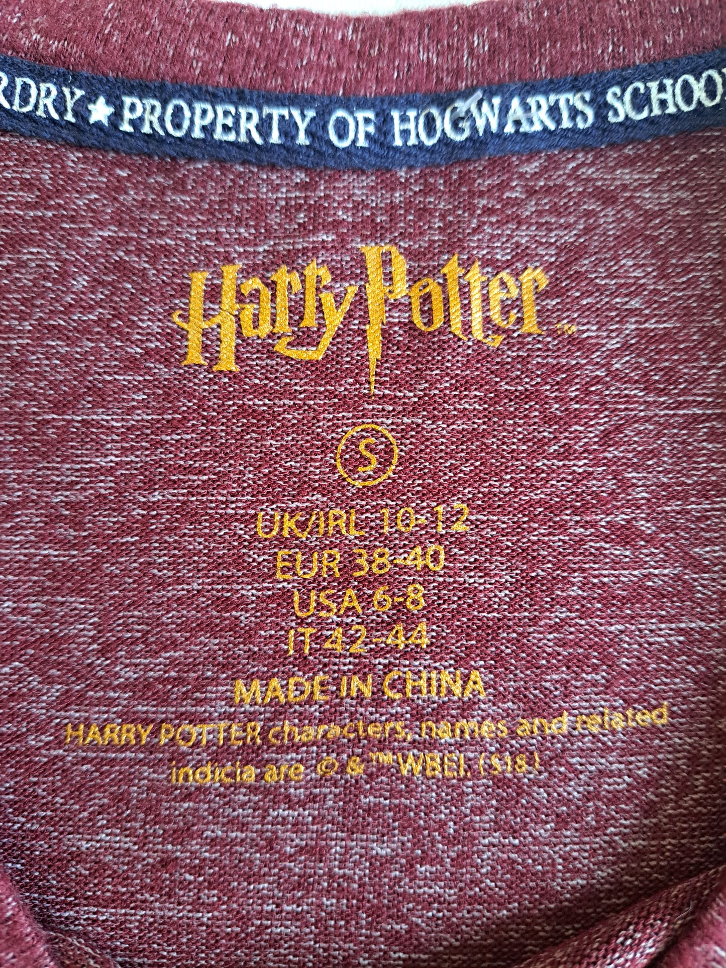 Harry Potter Burgundy Slogan Top Size S Hogwarts Long Sleeve T-Shirt