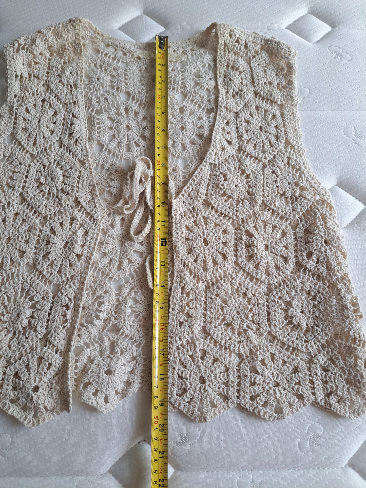 Cream Crochet Knit Waistcoat Boho Festival Open Front Vest