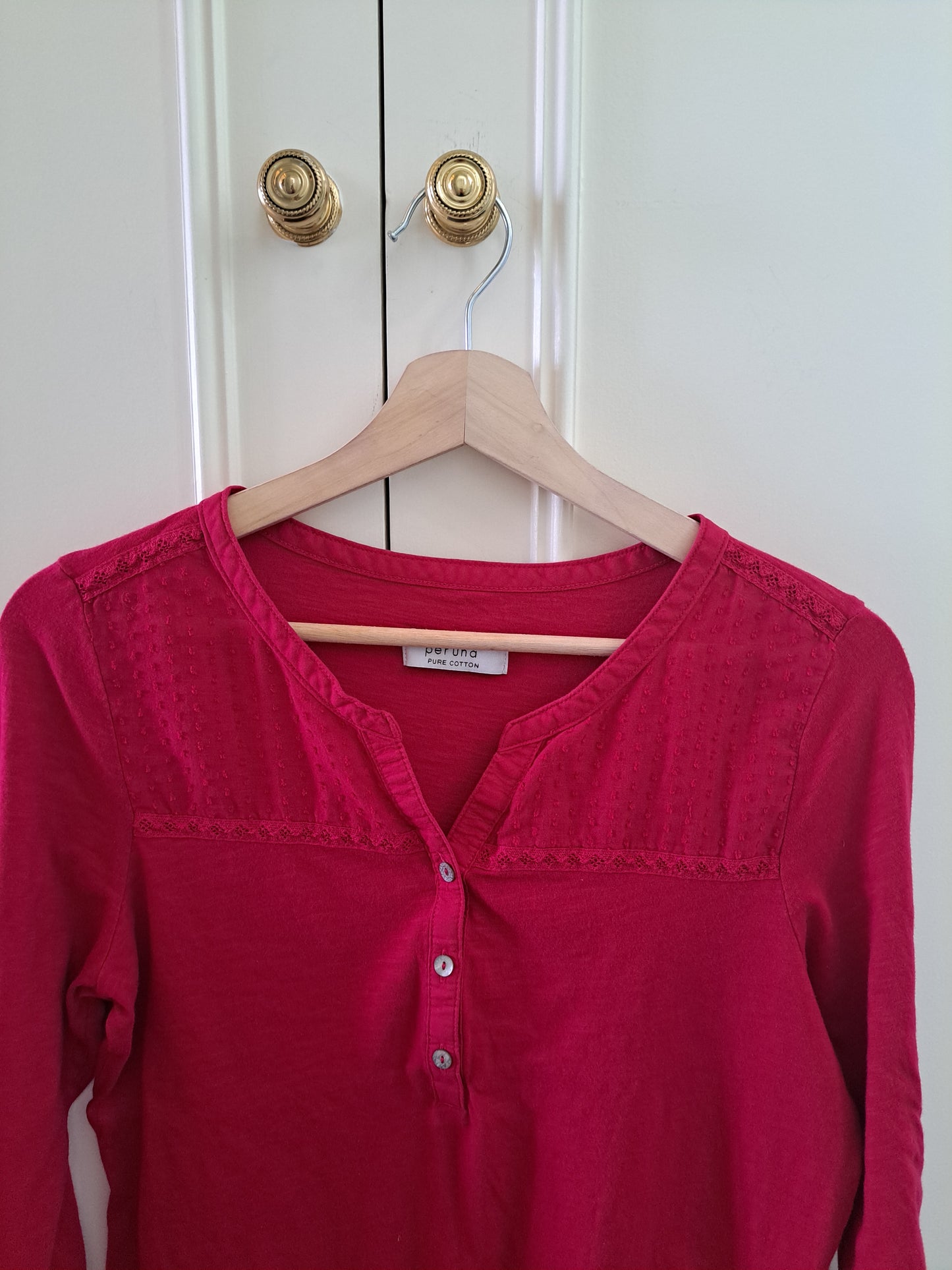 Per Una Pure Cotton Blouse Size 12 Cerise Pink Embroidered Boho Top