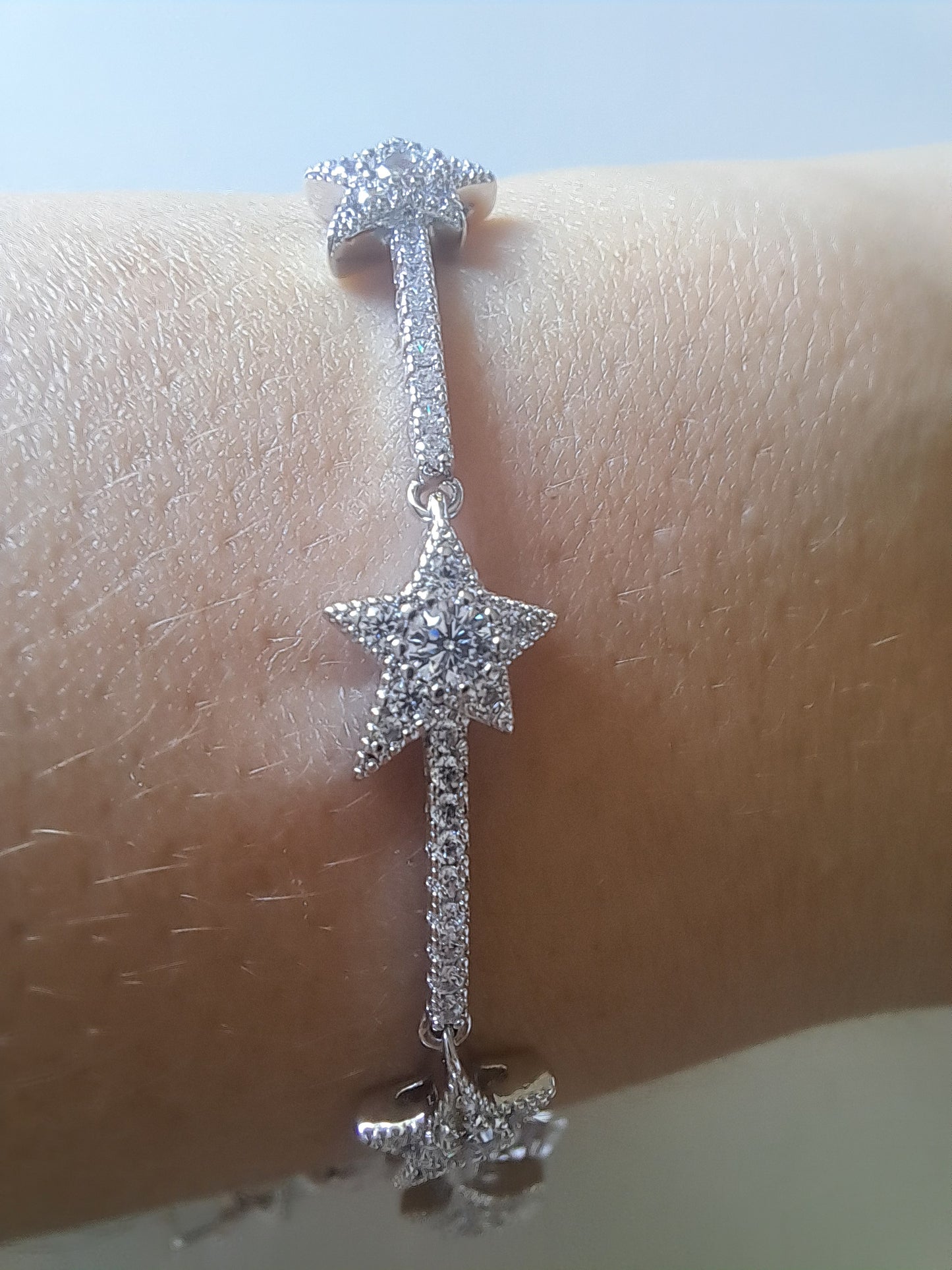 Silver Tone Star Bracelet CZ Stone Tennis Celestial Sparkly Jewellery