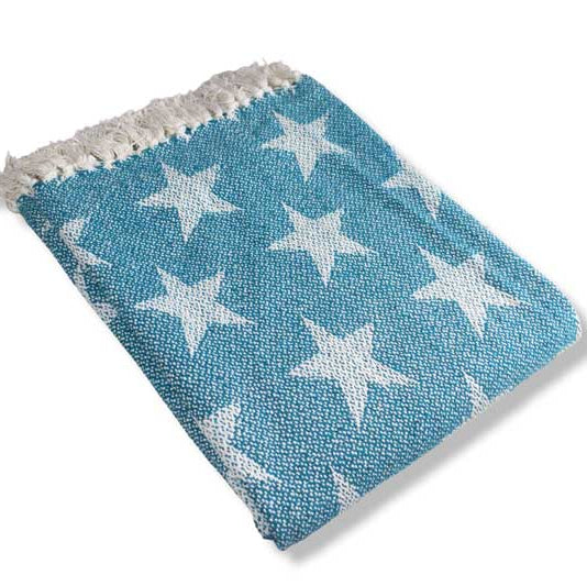 Blue Star Reversible Cotton Throw Blanket – Soft Woven Sofa & Bed Throw 130x150cm