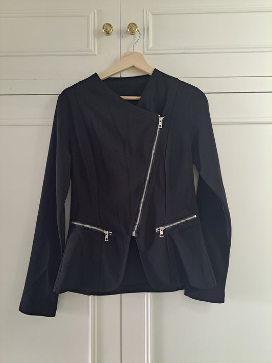 Black Asymmetric Zip Peplum Jacket Women's Size S Smart Biker Blazer