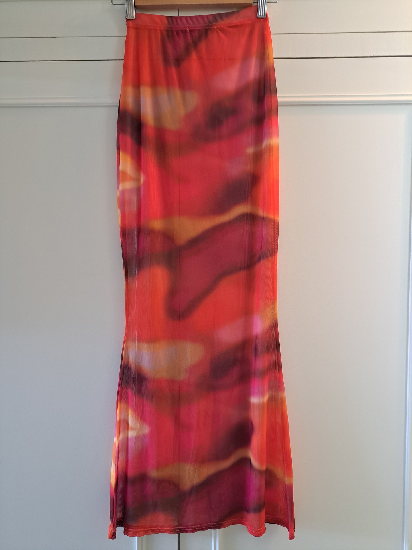 Mesh Maxi Skirt Abstract Print Pink Orange Size 6