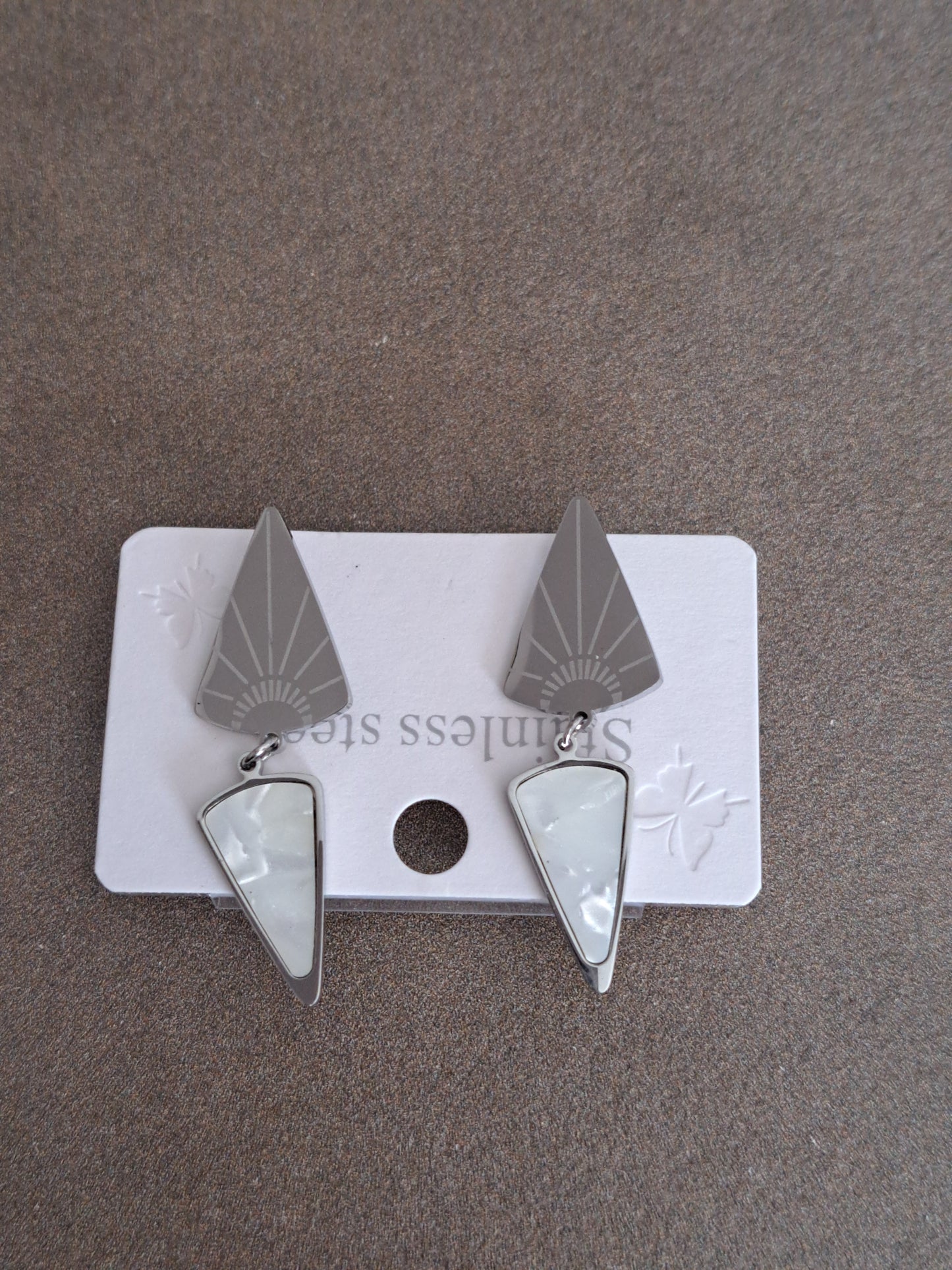 Stainless Steel Geometric Drop Earrings White Shell Effect Statement Earrings