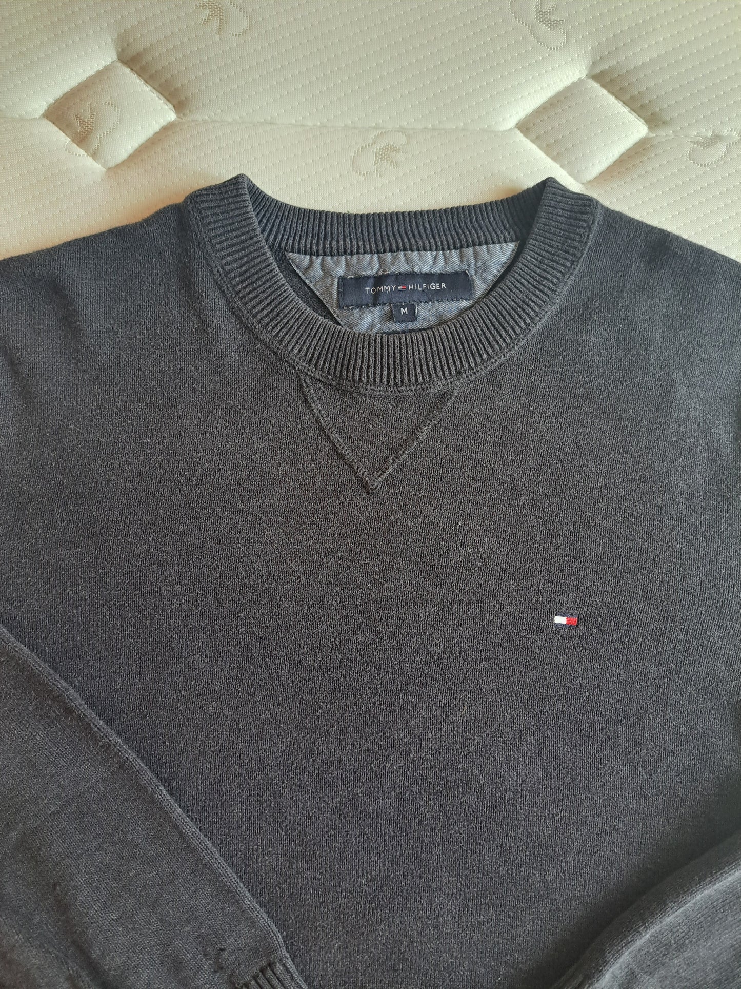 Tommy Hilfiger Crew Neck Jumper Grey Cotton Knit Size M