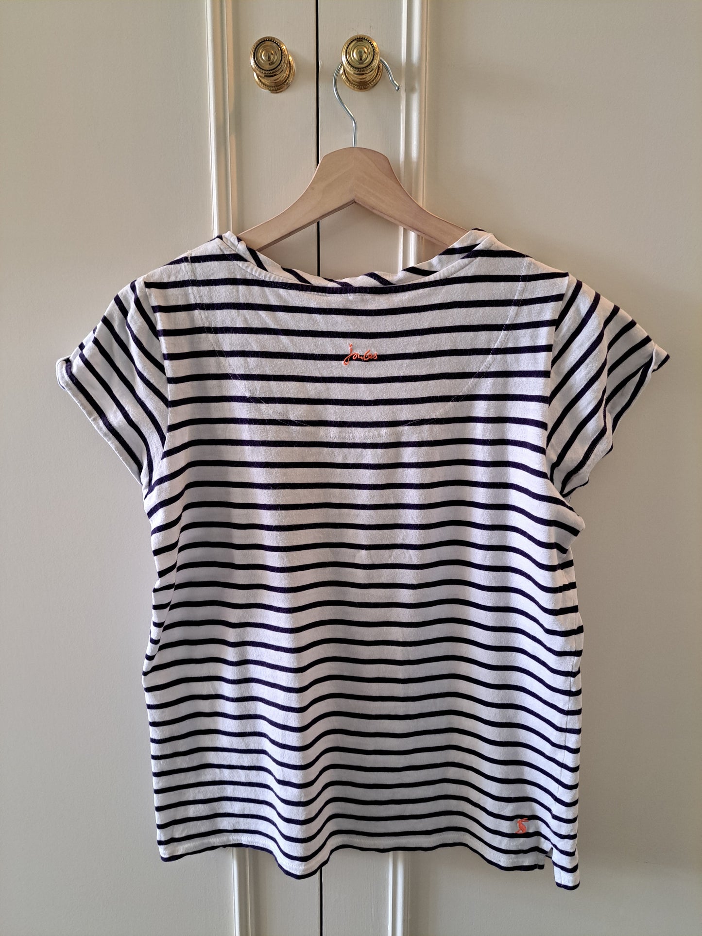 Joules Navy & White Stripe T-Shirt UK 12 Casual Breton Top
