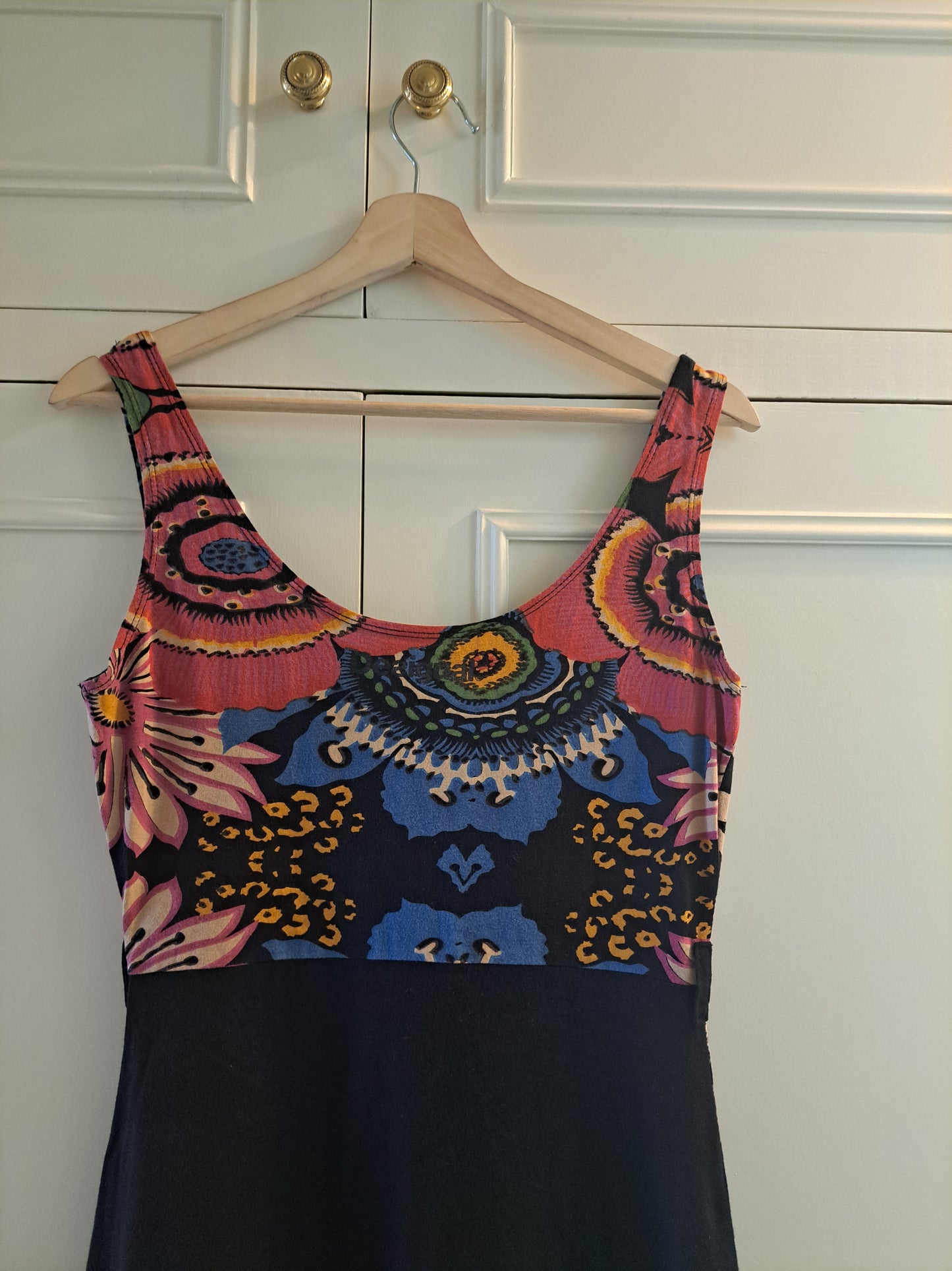 Y2K Desigual Abstract Print Sleeveless Dress Small Colourful Stretch Midi Dress