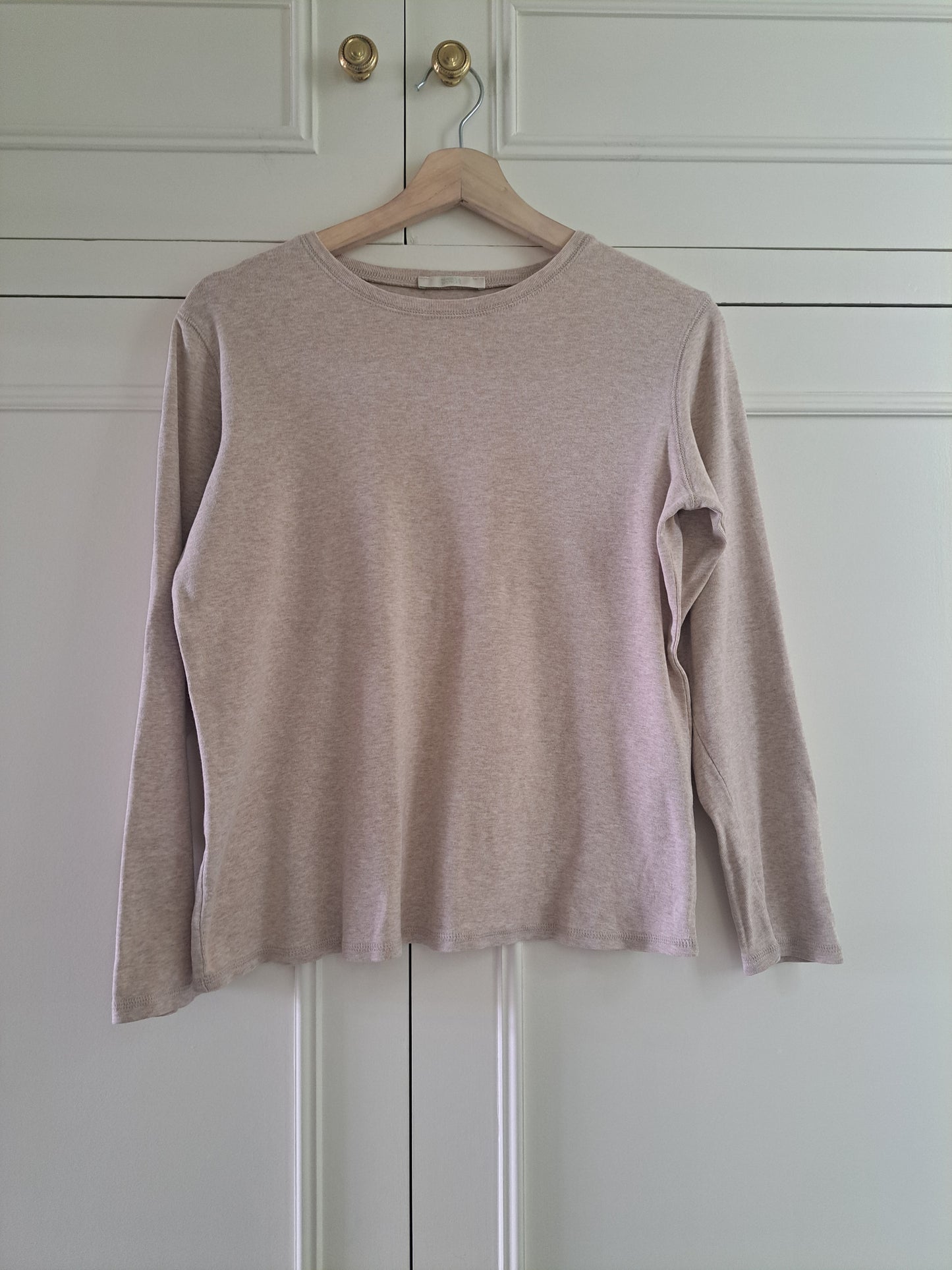 M&S Oatmeal Marl Jumper Size 14 Pure Cotton Lightweight Knit Sweater