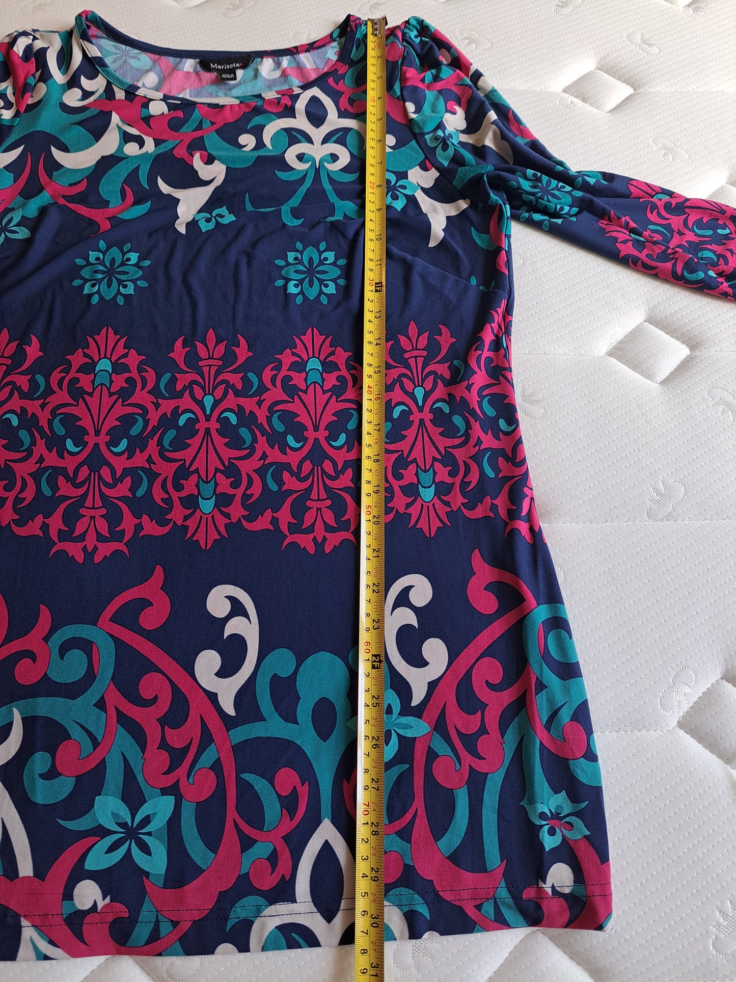 Marisota Multi Print Dress Size 16 Blue Pink Paisley Tunic Stretch Dress