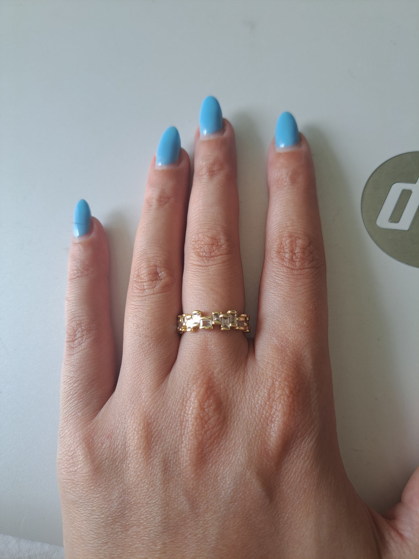 Gold Tone Adjustable CZ Baguette Ring  Cubic Zirconia Open Ring