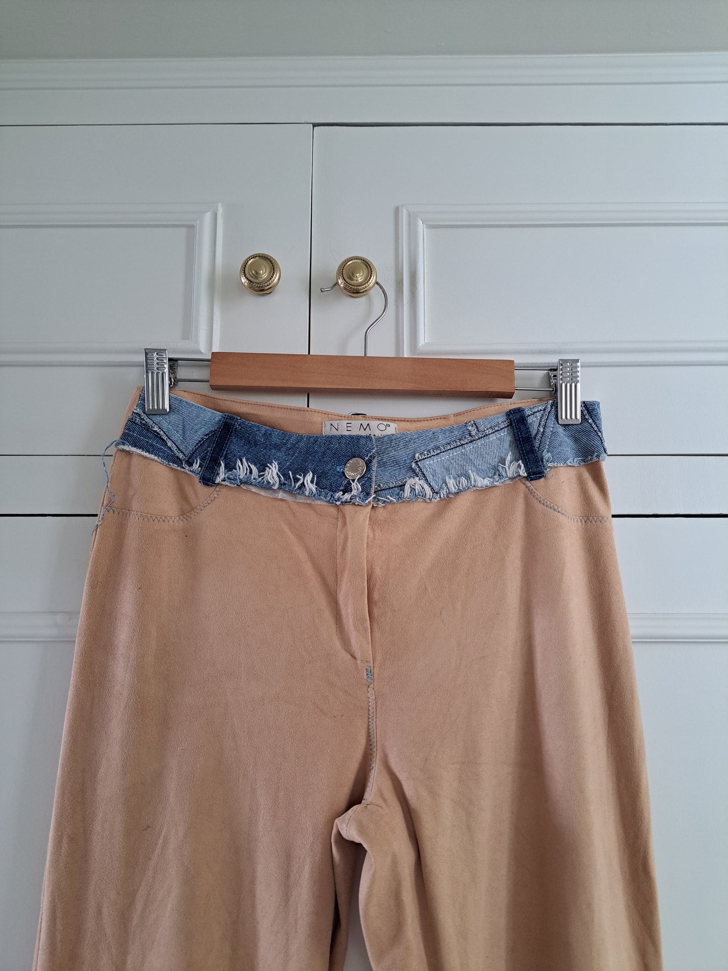 Nemo Made in Italy Flared Trousers Beige Stretch Boho Festival Pants