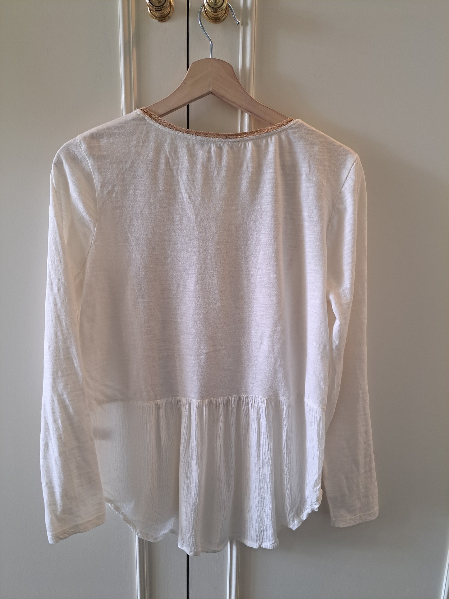 TU White Boho Embroidered Blouse Long Sleeve Peplum Top Size 12